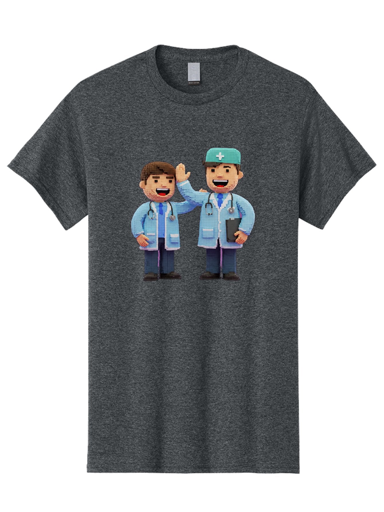 Doctors Men'S Graphic Tee, 100% Cotton, Comfortable Casual Summer Wear, Machine Washable, Doctors High Fiving, Medical Professionals, Healthcare Workers, Pixel Art, Stethoscope, Doctor'S Coat, Friendly Gesture, Teamwork Baa494