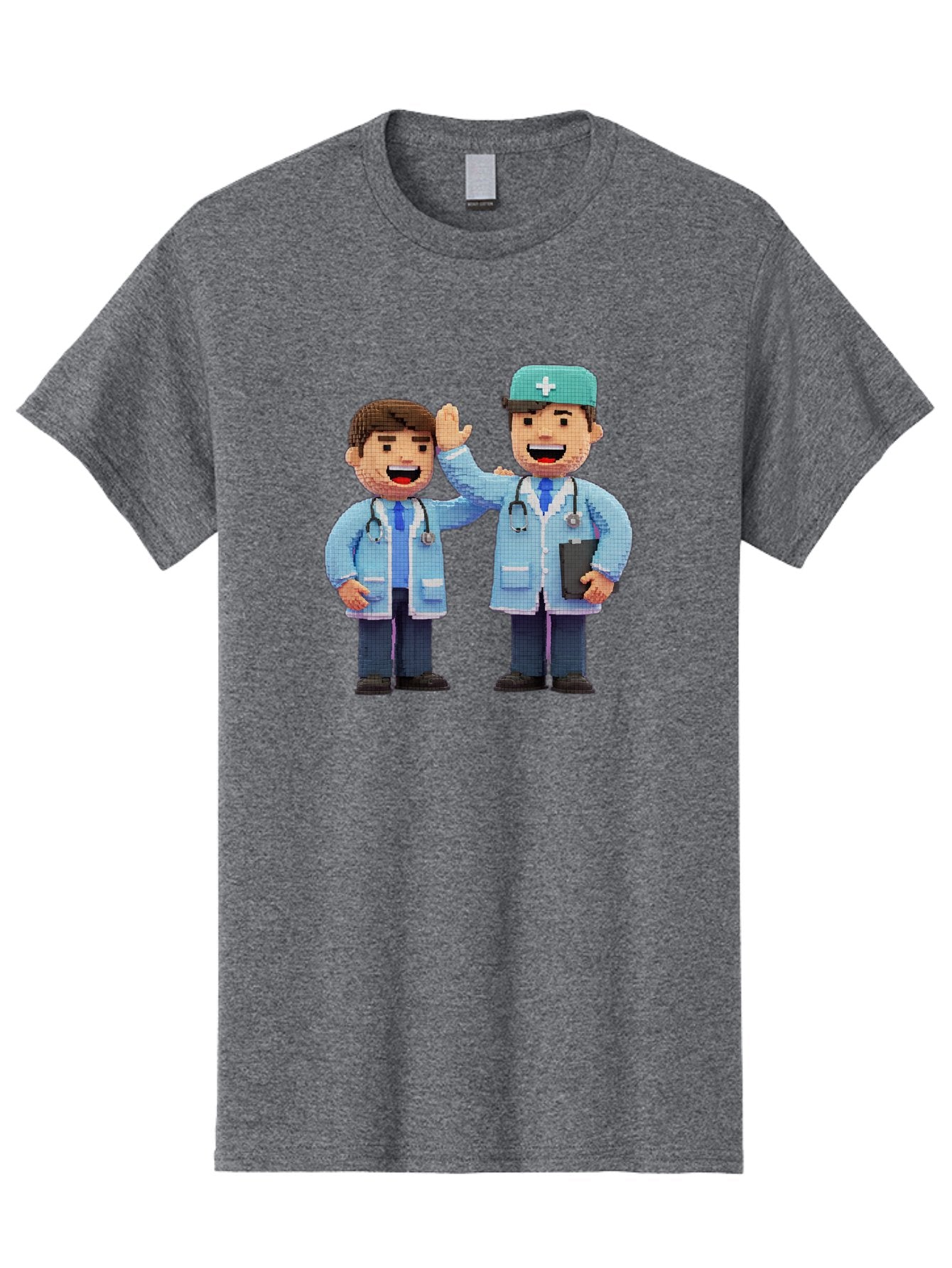 Doctors Men'S Graphic Tee, 100% Cotton, Comfortable Casual Summer Wear, Machine Washable, Doctors High Fiving, Medical Professionals, Healthcare Workers, Pixel Art, Stethoscope, Doctor'S Coat, Friendly Gesture, Teamwork Baa494 4