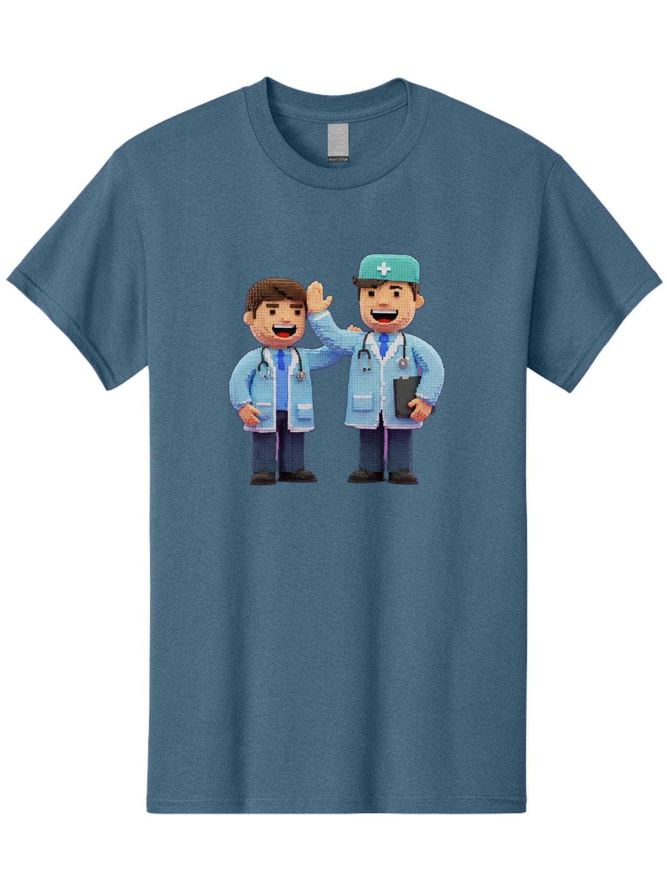 Doctors Men'S Graphic Tee, 100% Cotton, Comfortable Casual Summer Wear, Machine Washable, Doctors High Fiving, Medical Professionals, Healthcare Workers, Pixel Art, Stethoscope, Doctor'S Coat, Friendly Gesture, Teamwork Baa494 9