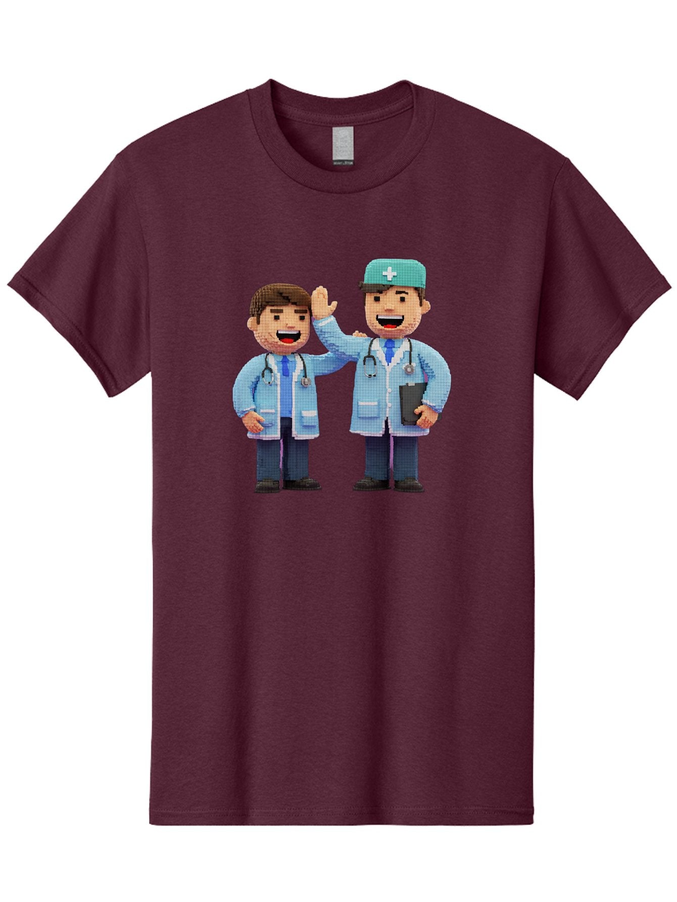 Doctors Men'S Graphic Tee, 100% Cotton, Comfortable Casual Summer Wear, Machine Washable, Doctors High Fiving, Medical Professionals, Healthcare Workers, Pixel Art, Stethoscope, Doctor'S Coat, Friendly Gesture, Teamwork Baa494 10