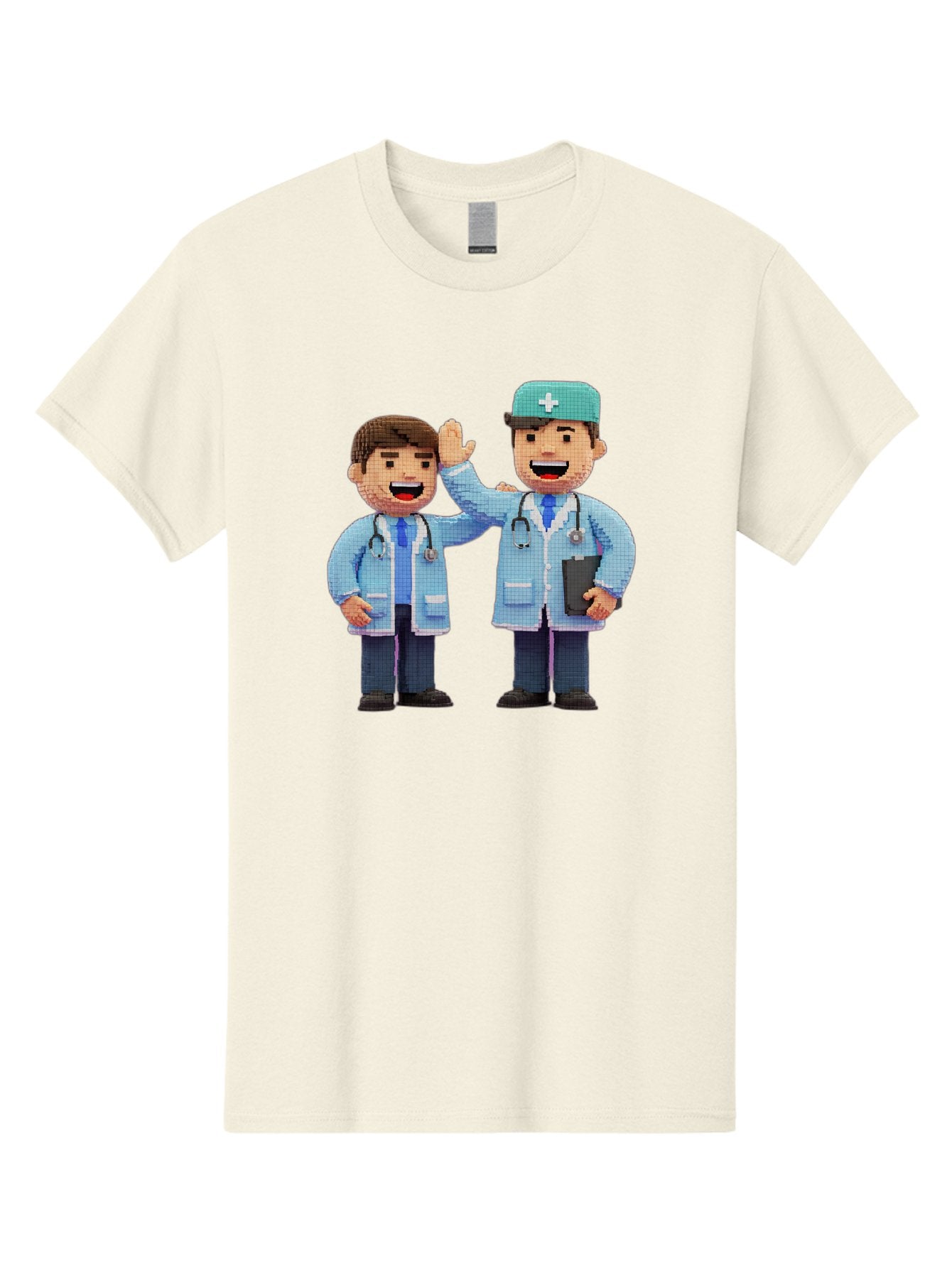 Doctors Men'S Graphic Tee, 100% Cotton, Comfortable Casual Summer Wear, Machine Washable, Doctors High Fiving, Medical Professionals, Healthcare Workers, Pixel Art, Stethoscope, Doctor'S Coat, Friendly Gesture, Teamwork Baa494 13