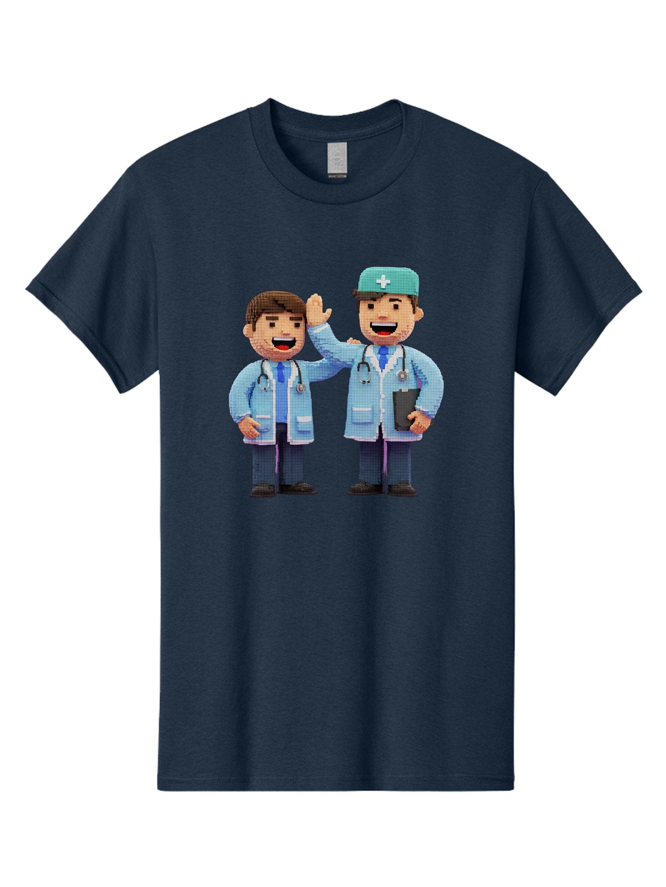 Doctors Men'S Graphic Tee, 100% Cotton, Comfortable Casual Summer Wear, Machine Washable, Doctors High Fiving, Medical Professionals, Healthcare Workers, Pixel Art, Stethoscope, Doctor'S Coat, Friendly Gesture, Teamwork Baa494 8