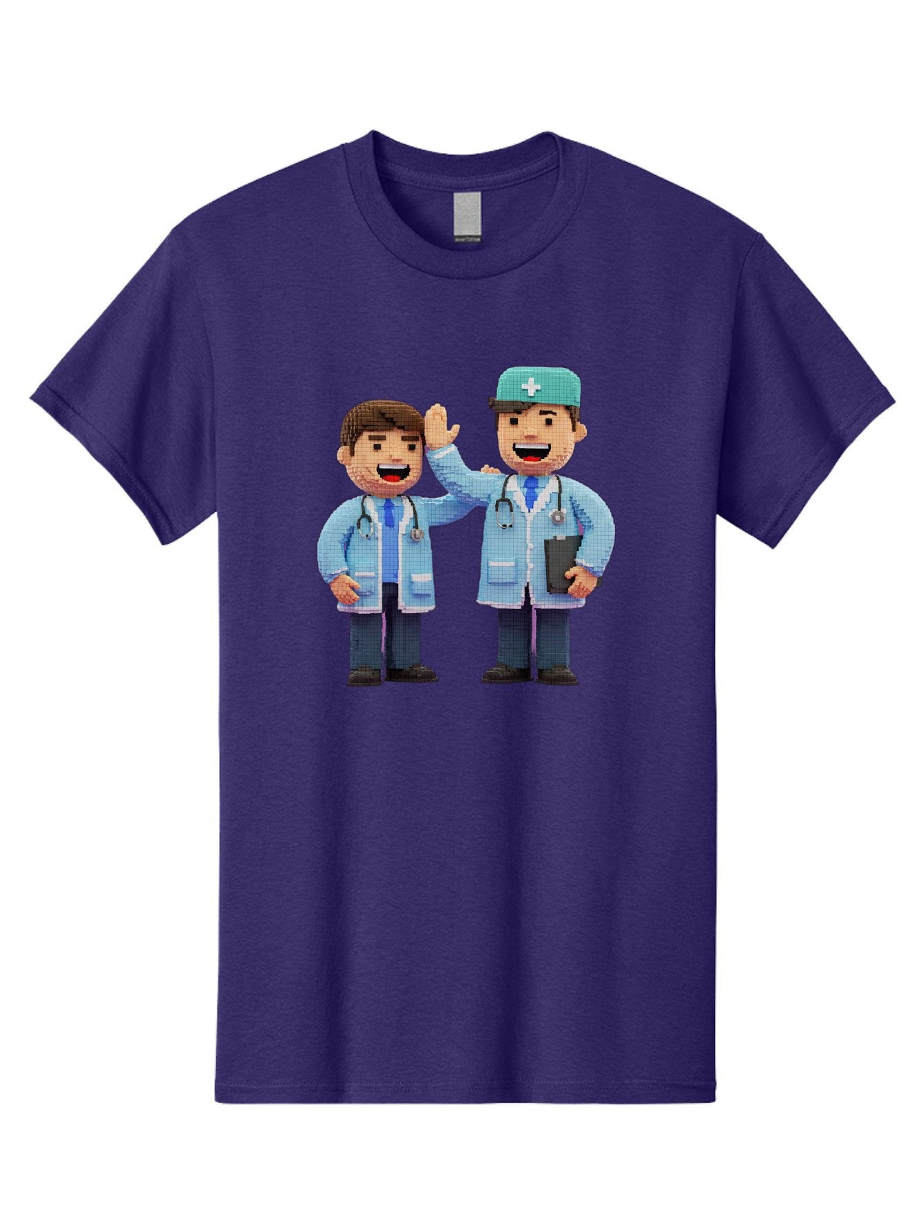 Doctors Men'S Graphic Tee, 100% Cotton, Comfortable Casual Summer Wear, Machine Washable, Doctors High Fiving, Medical Professionals, Healthcare Workers, Pixel Art, Stethoscope, Doctor'S Coat, Friendly Gesture, Teamwork Baa494 5