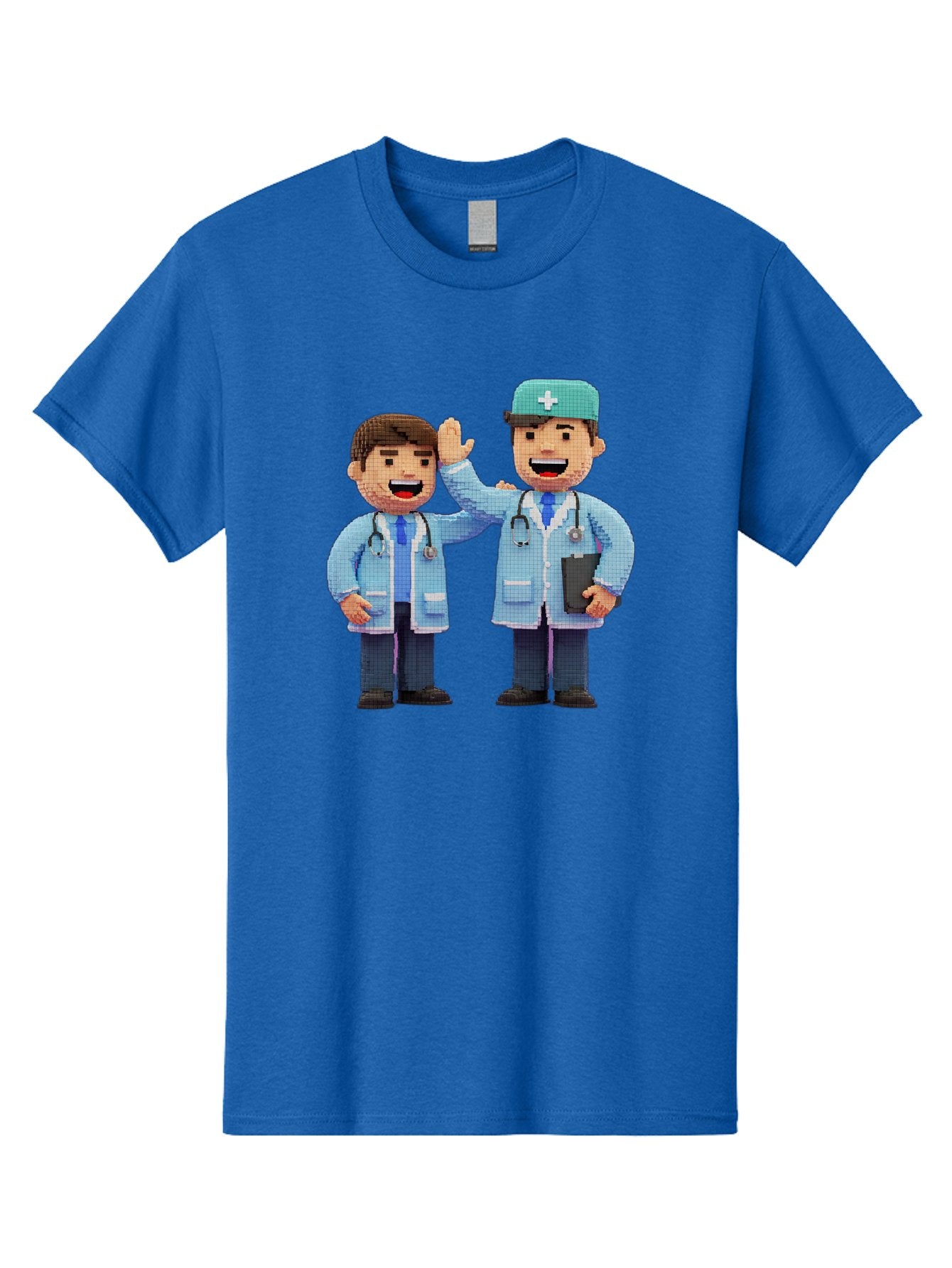 Doctors Men'S Graphic Tee, 100% Cotton, Comfortable Casual Summer Wear, Machine Washable, Doctors High Fiving, Medical Professionals, Healthcare Workers, Pixel Art, Stethoscope, Doctor'S Coat, Friendly Gesture, Teamwork Baa494 12