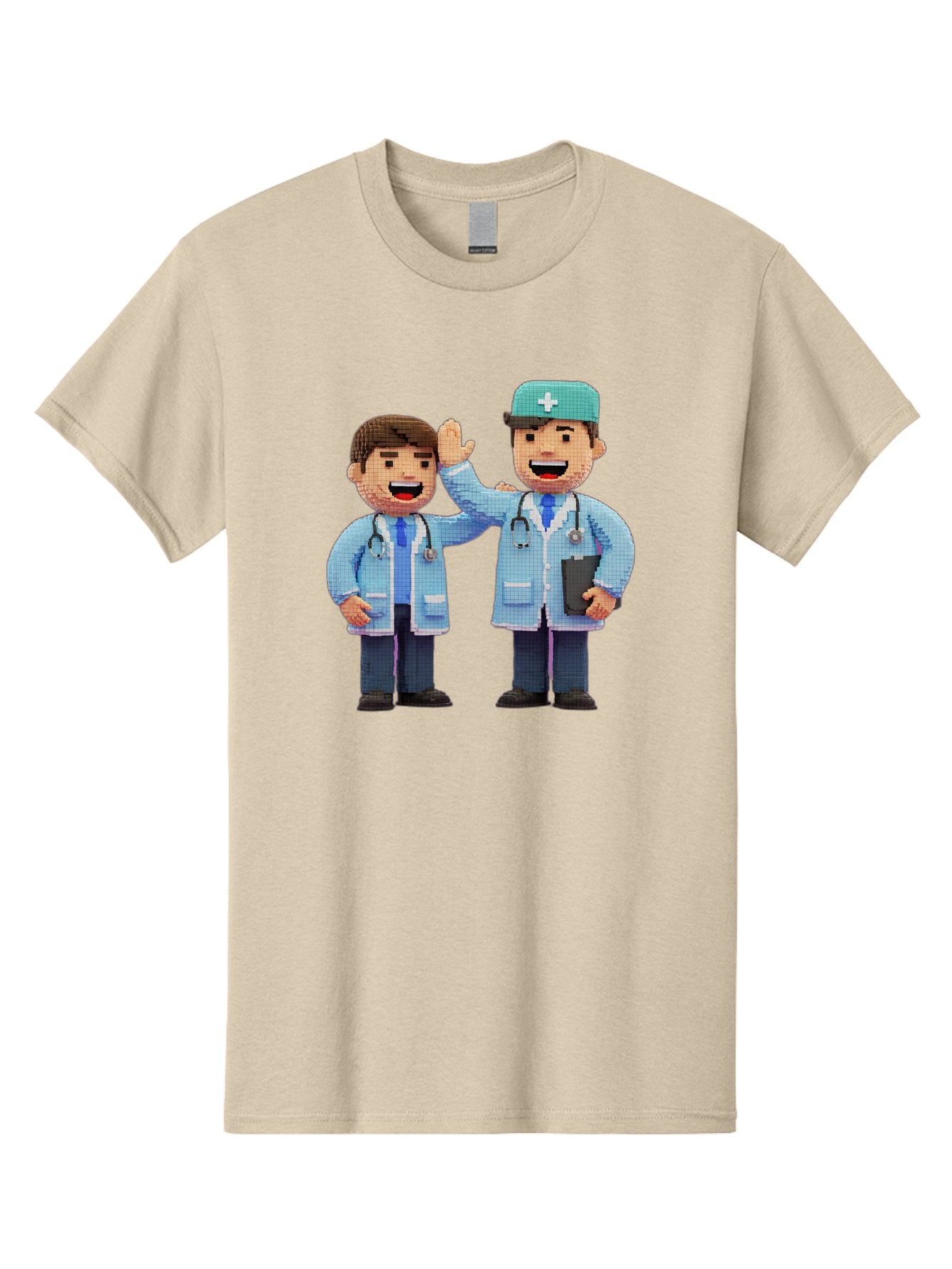Doctors Men'S Graphic Tee, 100% Cotton, Comfortable Casual Summer Wear, Machine Washable, Doctors High Fiving, Medical Professionals, Healthcare Workers, Pixel Art, Stethoscope, Doctor'S Coat, Friendly Gesture, Teamwork Baa494 15