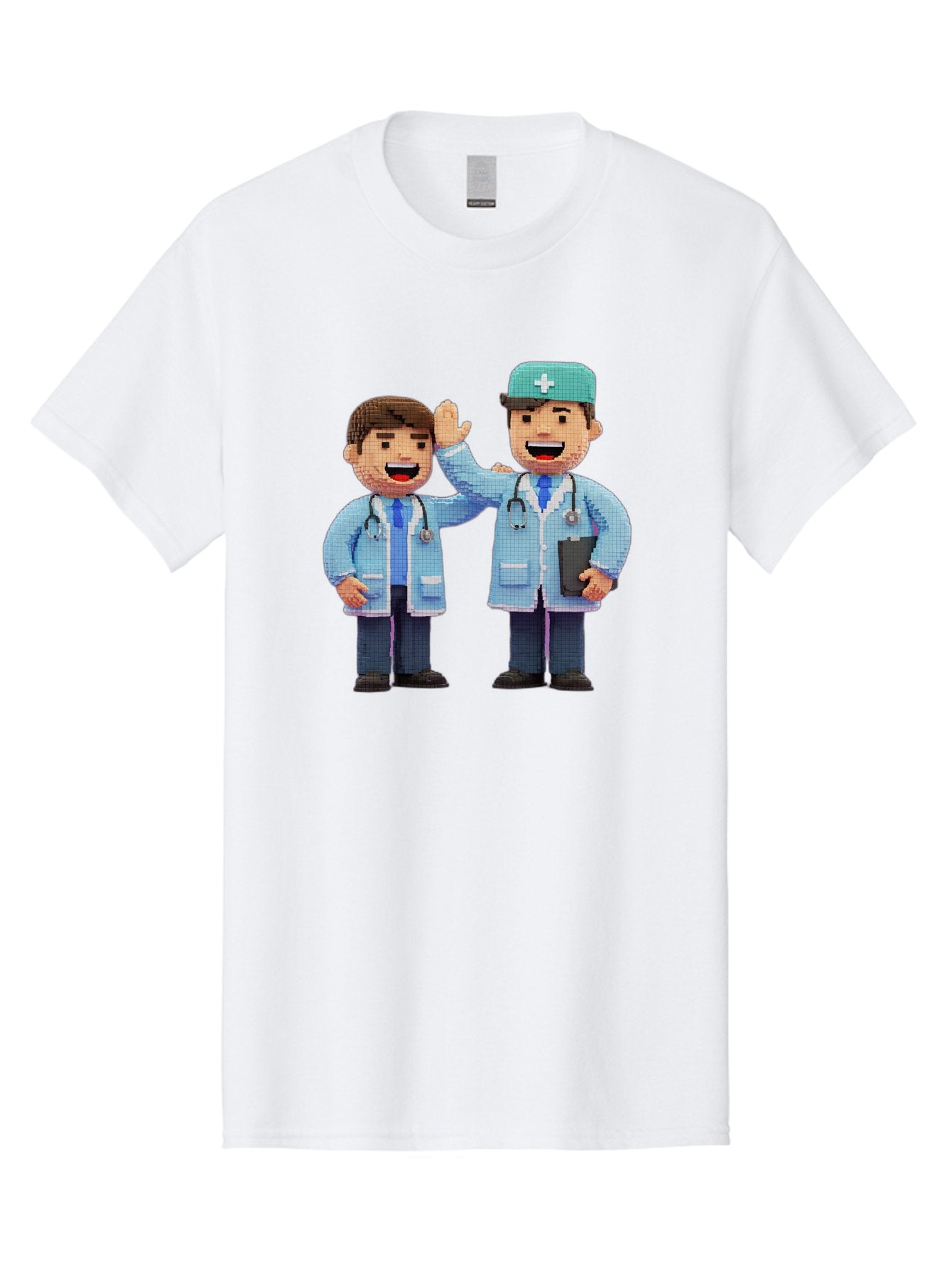 Doctors Men'S Graphic Tee, 100% Cotton, Comfortable Casual Summer Wear, Machine Washable, Doctors High Fiving, Medical Professionals, Healthcare Workers, Pixel Art, Stethoscope, Doctor'S Coat, Friendly Gesture, Teamwork Baa494 3