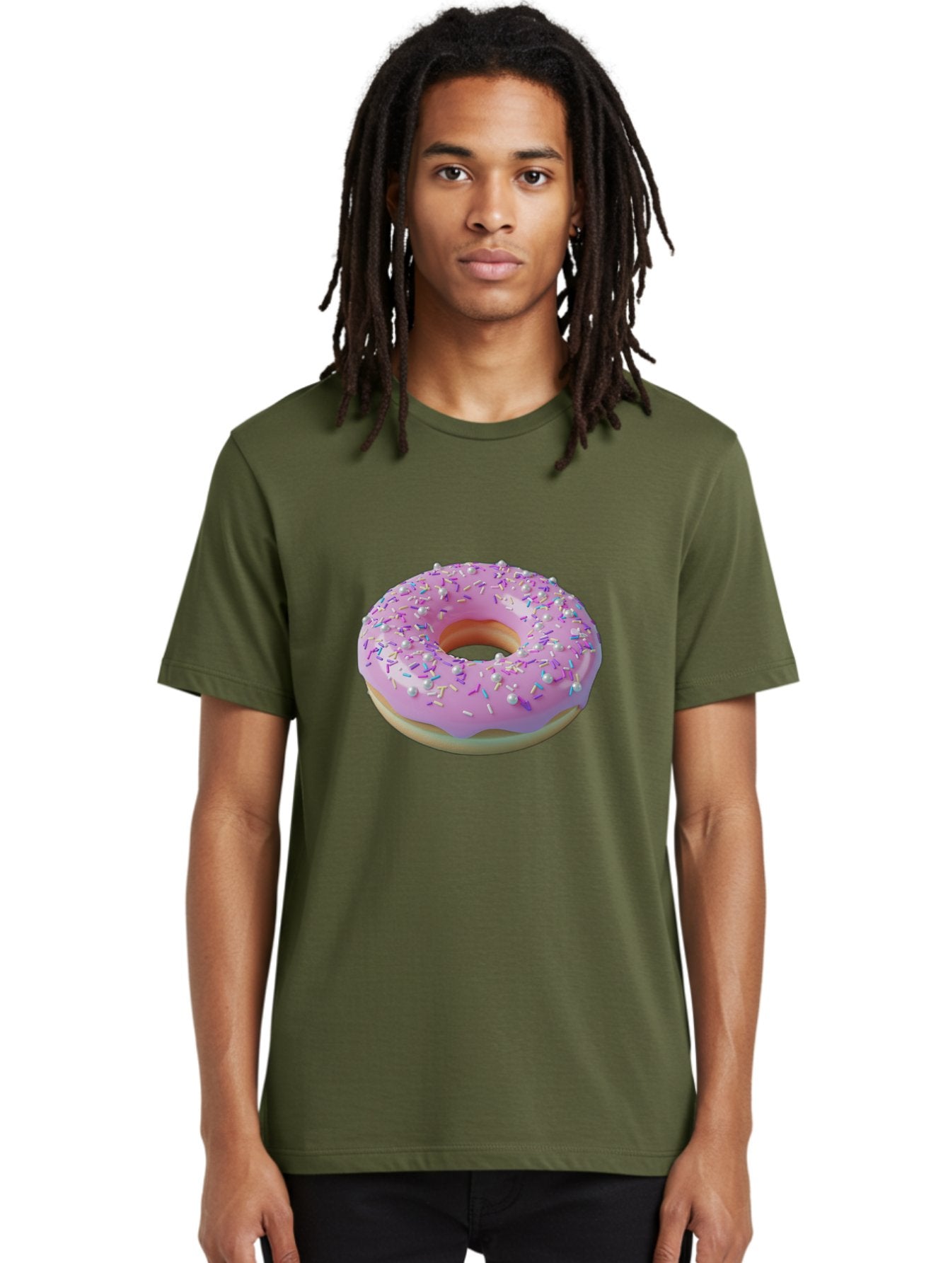 Donut-1 Men'S Graphic Tee, 100% Cotton, Comfortable Casual Summer Wear, Machine Washable, Pink Donut With Sprinkles, Sweet Treats, Colorful Dessert, Tasty Pastry, Baked Goods, Donut With Frosting, Sprinkle Toppings, Purple Frosting Baa495 20