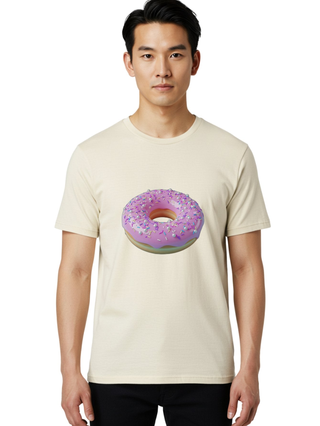 Donut-1 Men'S Graphic Tee, 100% Cotton, Comfortable Casual Summer Wear, Machine Washable, Pink Donut With Sprinkles, Sweet Treats, Colorful Dessert, Tasty Pastry, Baked Goods, Donut With Frosting, Sprinkle Toppings, Purple Frosting Baa495 18
