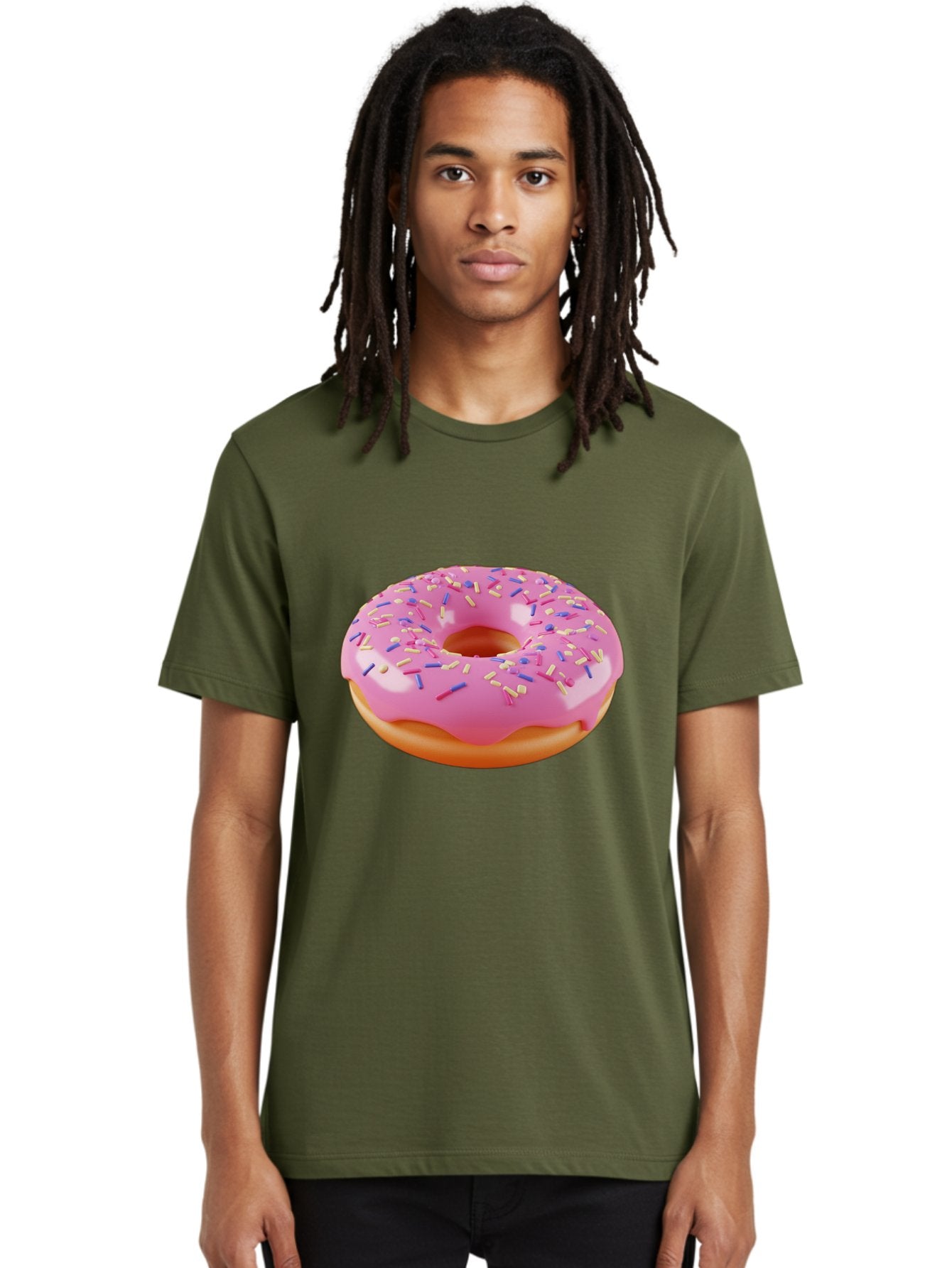 Donut-2 Men'S Graphic Tee, 100% Cotton, Comfortable Casual Summer Wear, Machine Washable, Pink Frosted Donut, Donut With Sprinkles, Colorful Sprinkles, Sweet Treat, Baked Goods, Dessert, Tasty Pastry, Colorful Dessert Baa496 20