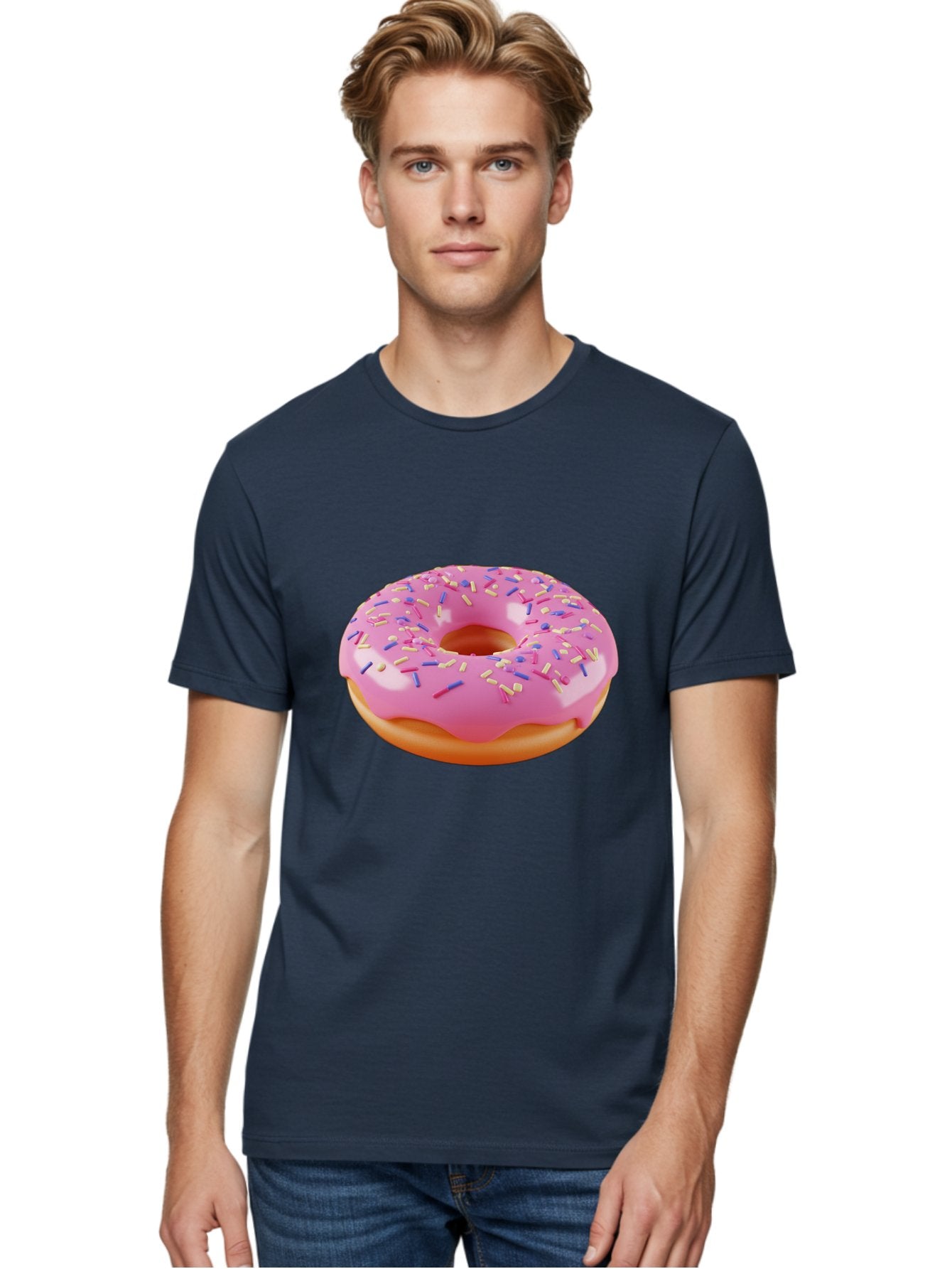 Donut-2 Men'S Graphic Tee, 100% Cotton, Comfortable Casual Summer Wear, Machine Washable, Pink Frosted Donut, Donut With Sprinkles, Colorful Sprinkles, Sweet Treat, Baked Goods, Dessert, Tasty Pastry, Colorful Dessert Baa496 17