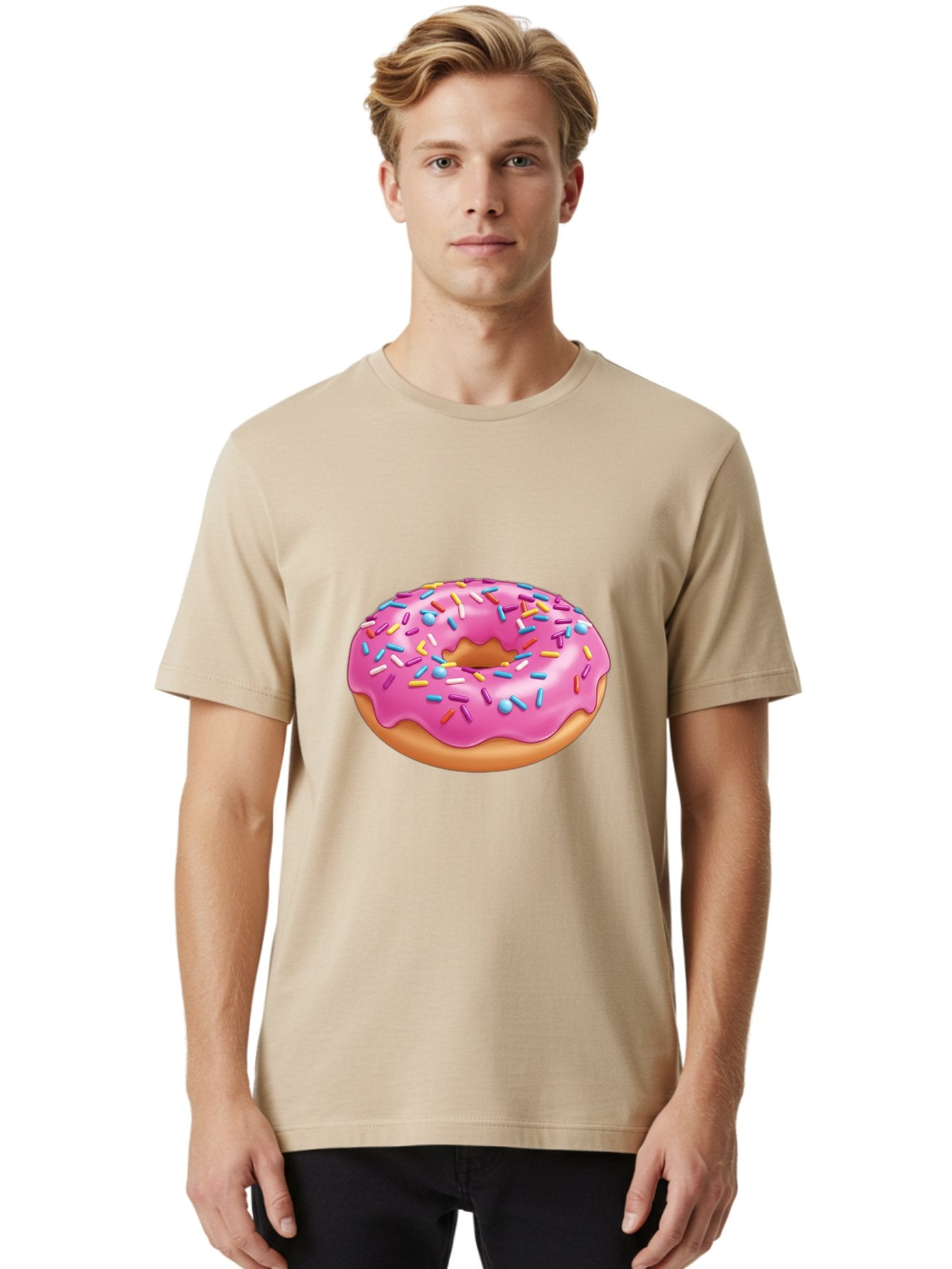 Donut-3 Men'S Graphic Tee, 100% Cotton, Comfortable Casual Summer Wear, Machine Washable, Pink Frosted Donut, Colorful Sprinkles, Sweet Treats, Baked Goods, Tasty Desserts, Donut With Sprinkles, Glazed Donut Baa497 26