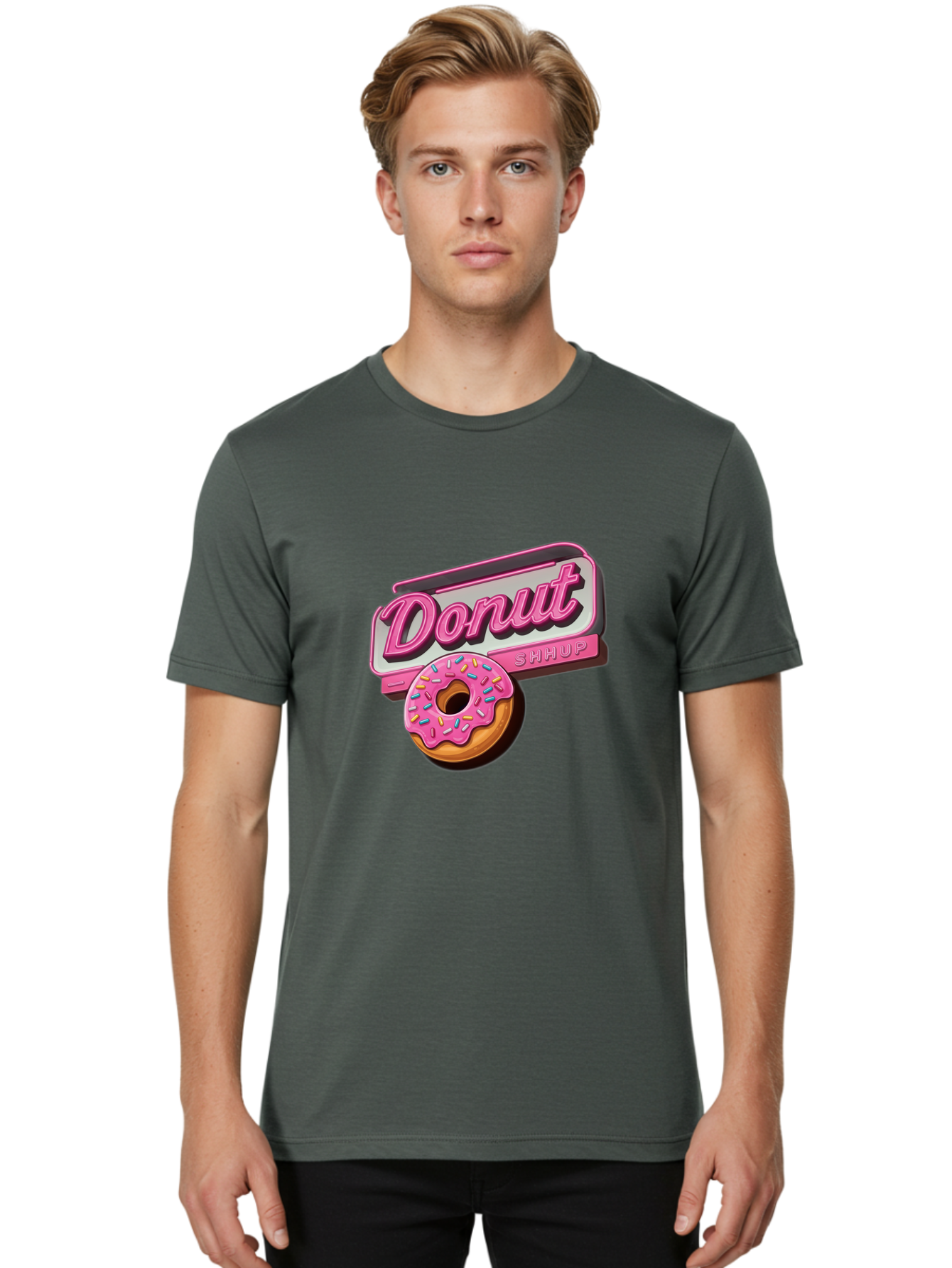 Donut-5 Men'S Graphic Tee, 100% Cotton, Comfortable Casual Summer Wear, Machine Washable, Donut With Pink Glaze And Sprinkles, Donut Shop Sign, Sweet Treats, Bakery, Dessert, Colorful, Pastel, Tasty, Donut Lover, Treat Yourself Baa499