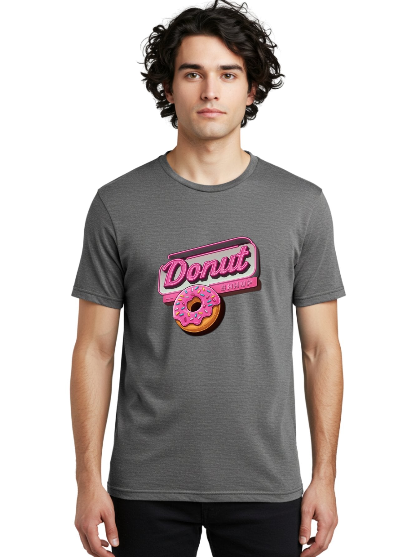 Donut-5 Men'S Graphic Tee, 100% Cotton, Comfortable Casual Summer Wear, Machine Washable, Donut With Pink Glaze And Sprinkles, Donut Shop Sign, Sweet Treats, Bakery, Dessert, Colorful, Pastel, Tasty, Donut Lover, Treat Yourself Baa499 24