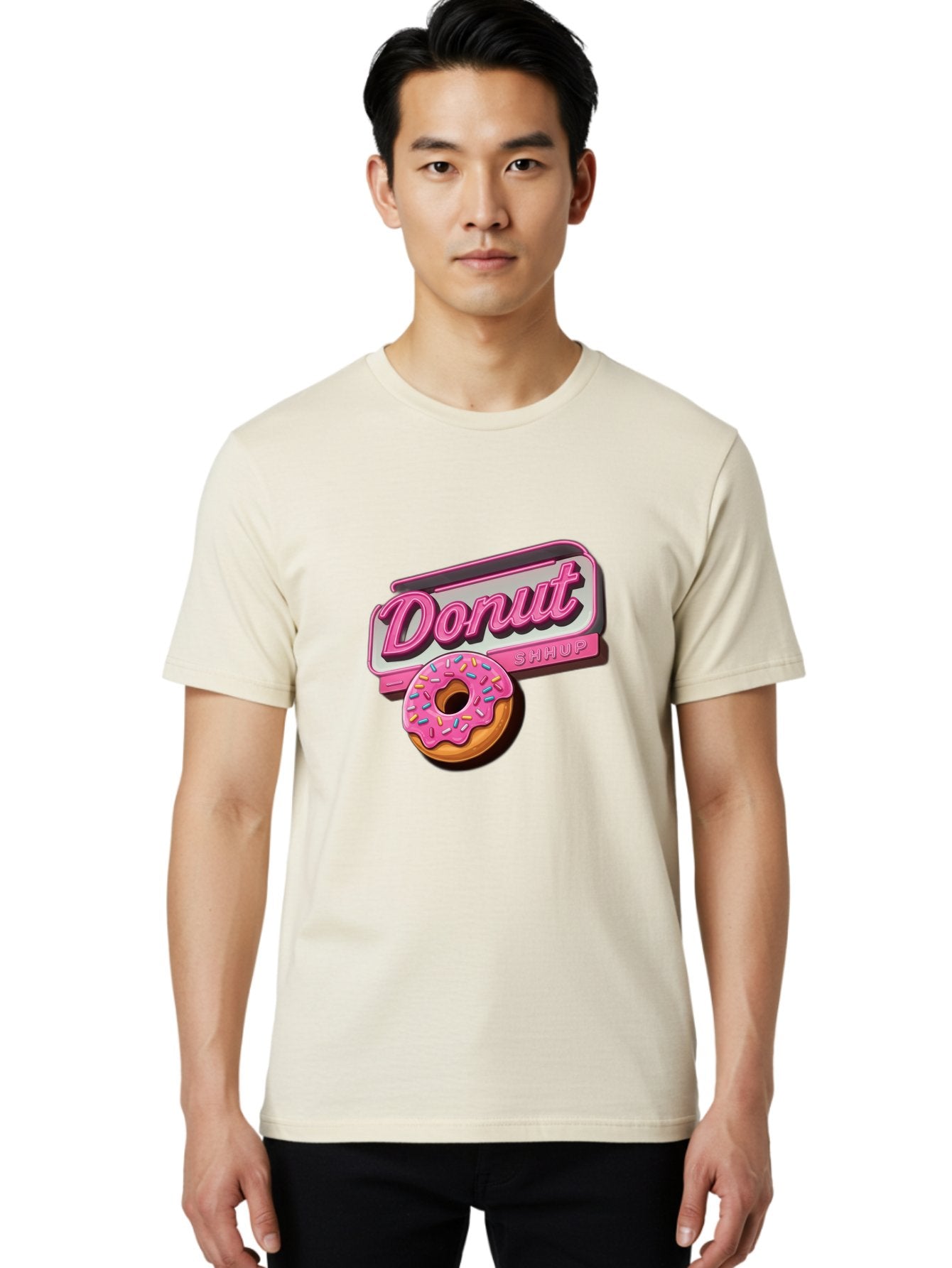 Donut-5 Men'S Graphic Tee, 100% Cotton, Comfortable Casual Summer Wear, Machine Washable, Donut With Pink Glaze And Sprinkles, Donut Shop Sign, Sweet Treats, Bakery, Dessert, Colorful, Pastel, Tasty, Donut Lover, Treat Yourself Baa499 25