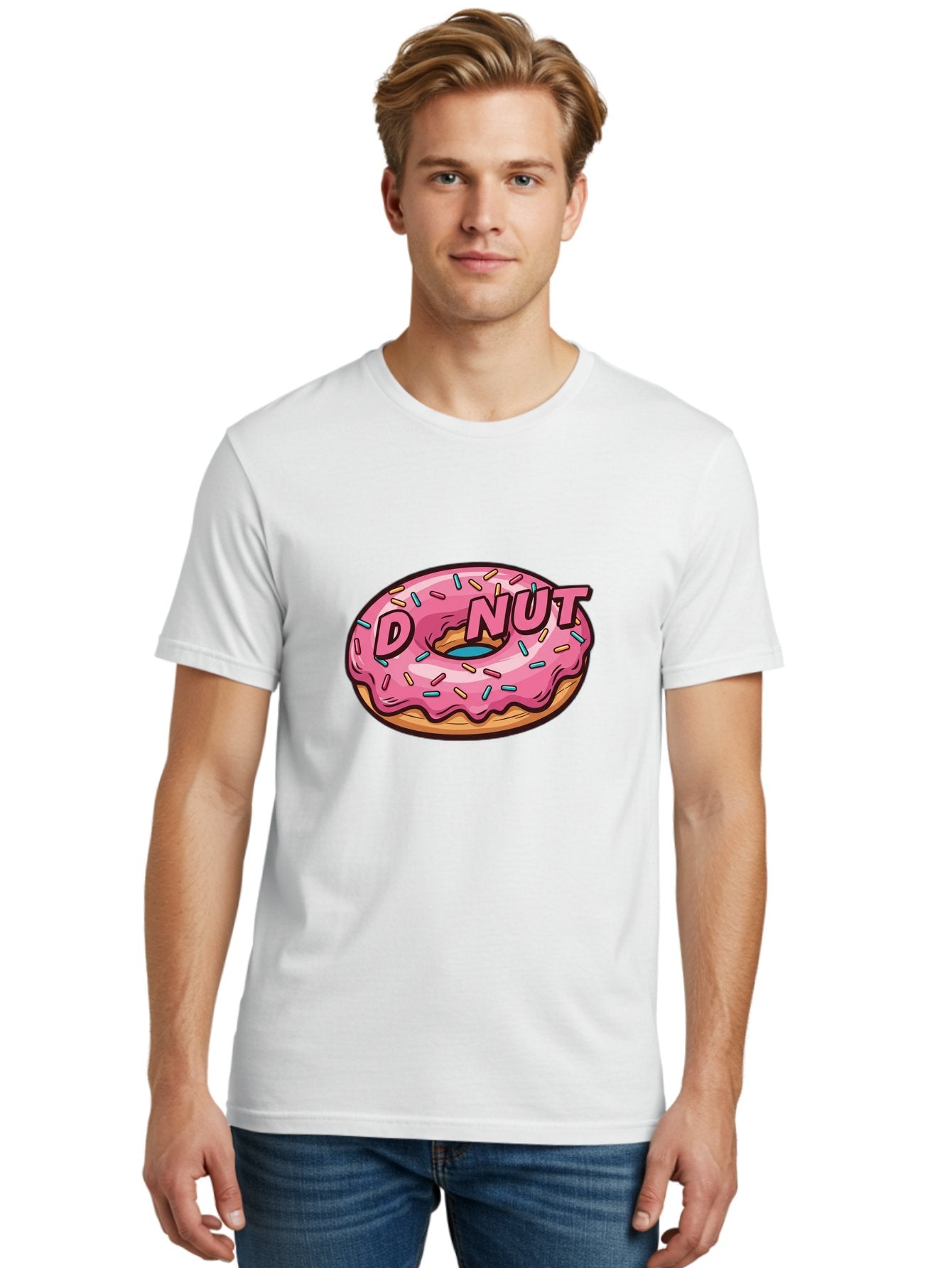 Donut-6 Men'S Graphic Tee, 100% Cotton, Comfortable Casual Summer Wear, Machine Washable, Pink Frosted Donut, Colorful Sprinkles, Sweet Treat, Baked Goods, Donut Shop, Tasty Dessert, Cartoon Style, Glazed Donut, Sprinkle Donut Baa500 28