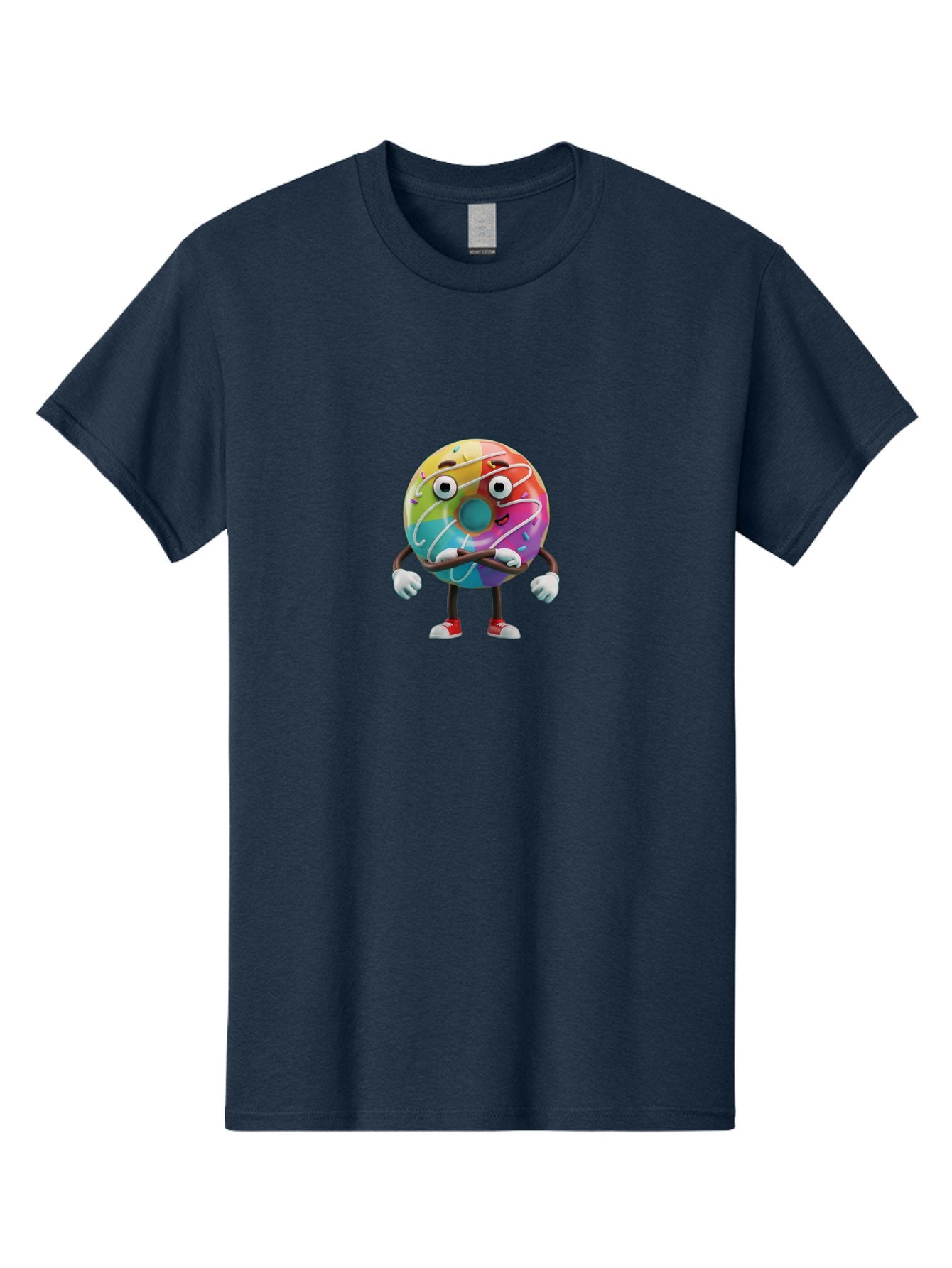 Donut-Character-1 Men'S Graphic Tee, 100% Cotton, Comfortable Casual Summer Wear, Machine Washable, Colorful Donut, Sprinkles, Iced Donut, Cartoon Character, Quirky Expression, Playful Donut, Sweet Treat, Donut Character, Fun Design Baa501