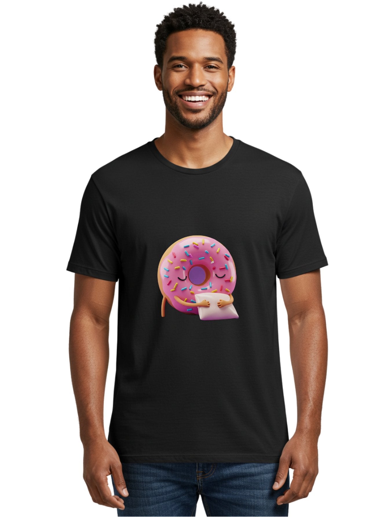 Donut-Character Men'S Graphic Tee, 100% Cotton, Comfortable Casual Summer Wear, Machine Washable, Donut With Sprinkles, Sleeping Donut, Cute Cartoon Character, Pink Donut, Sweet Treat, Relaxing Donut, Donut With Arms, Dreamy Dessert, Baa502 27