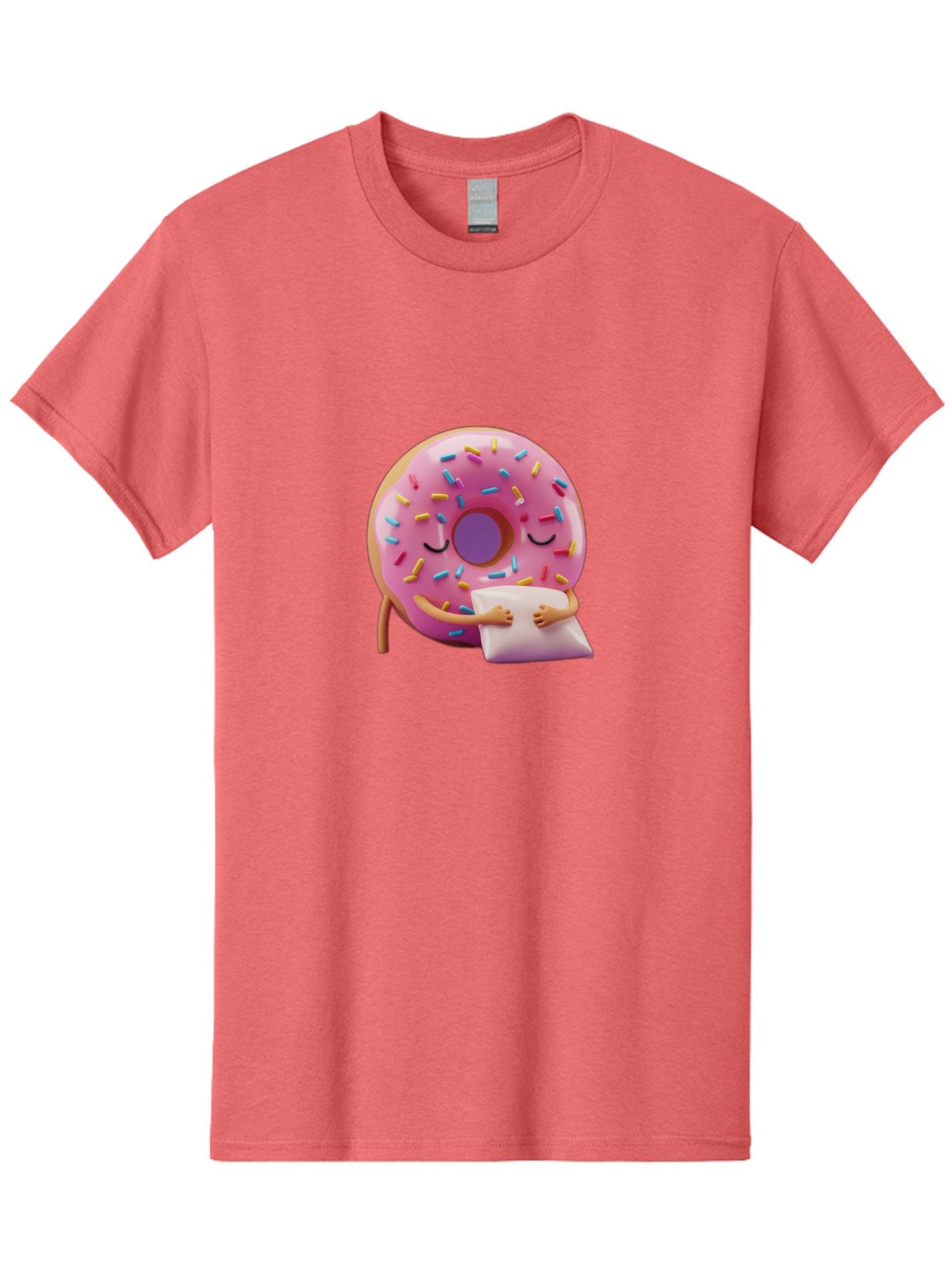 Donut-Character Men'S Graphic Tee, 100% Cotton, Comfortable Casual Summer Wear, Machine Washable, Donut With Sprinkles, Sleeping Donut, Cute Cartoon Character, Pink Donut, Sweet Treat, Relaxing Donut, Donut With Arms, Dreamy Dessert, Baa502 4