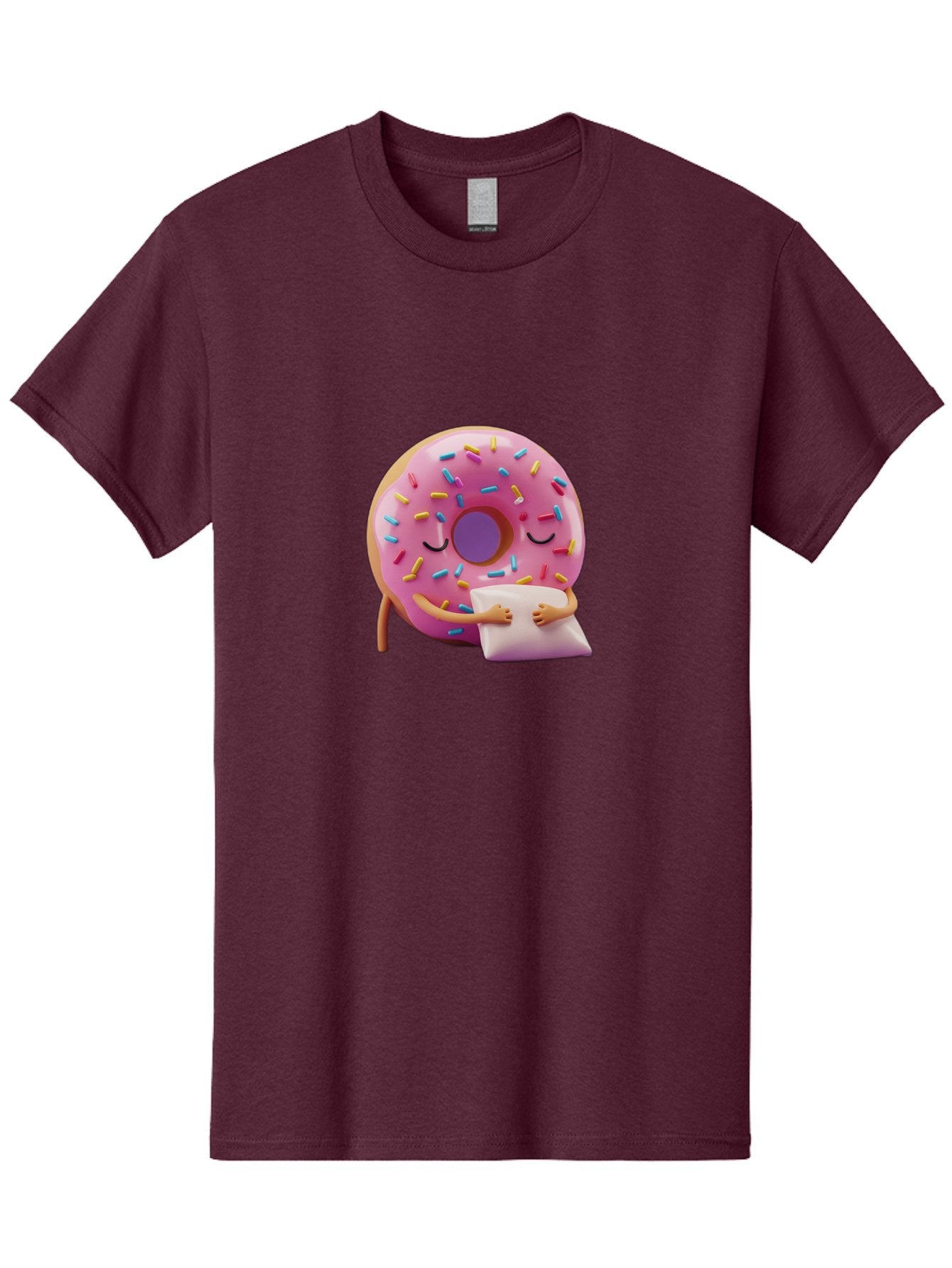 Donut-Character Men'S Graphic Tee, 100% Cotton, Comfortable Casual Summer Wear, Machine Washable, Donut With Sprinkles, Sleeping Donut, Cute Cartoon Character, Pink Donut, Sweet Treat, Relaxing Donut, Donut With Arms, Dreamy Dessert, Baa502