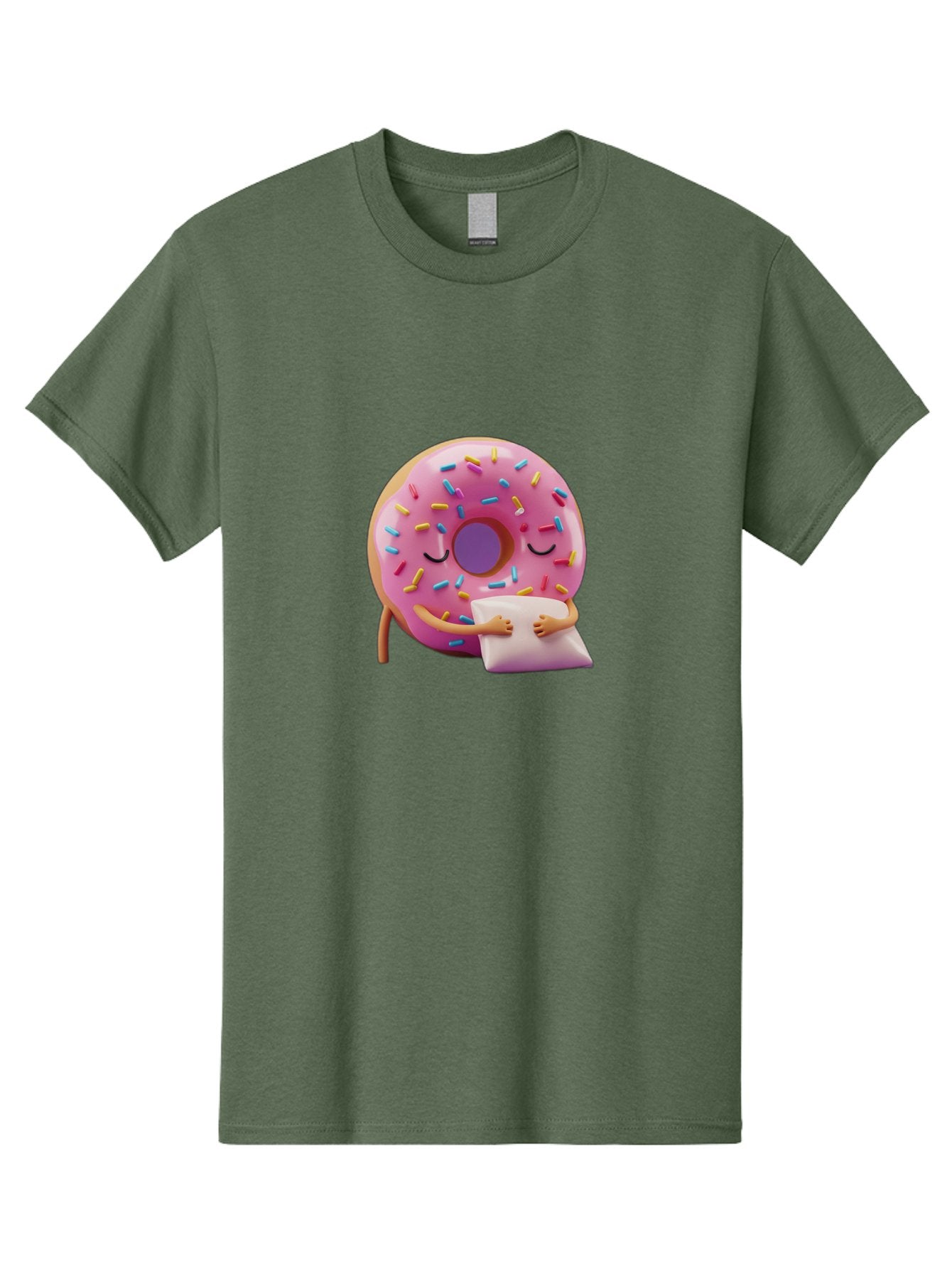 Donut-Character Men'S Graphic Tee, 100% Cotton, Comfortable Casual Summer Wear, Machine Washable, Donut With Sprinkles, Sleeping Donut, Cute Cartoon Character, Pink Donut, Sweet Treat, Relaxing Donut, Donut With Arms, Dreamy Dessert, Baa502 3
