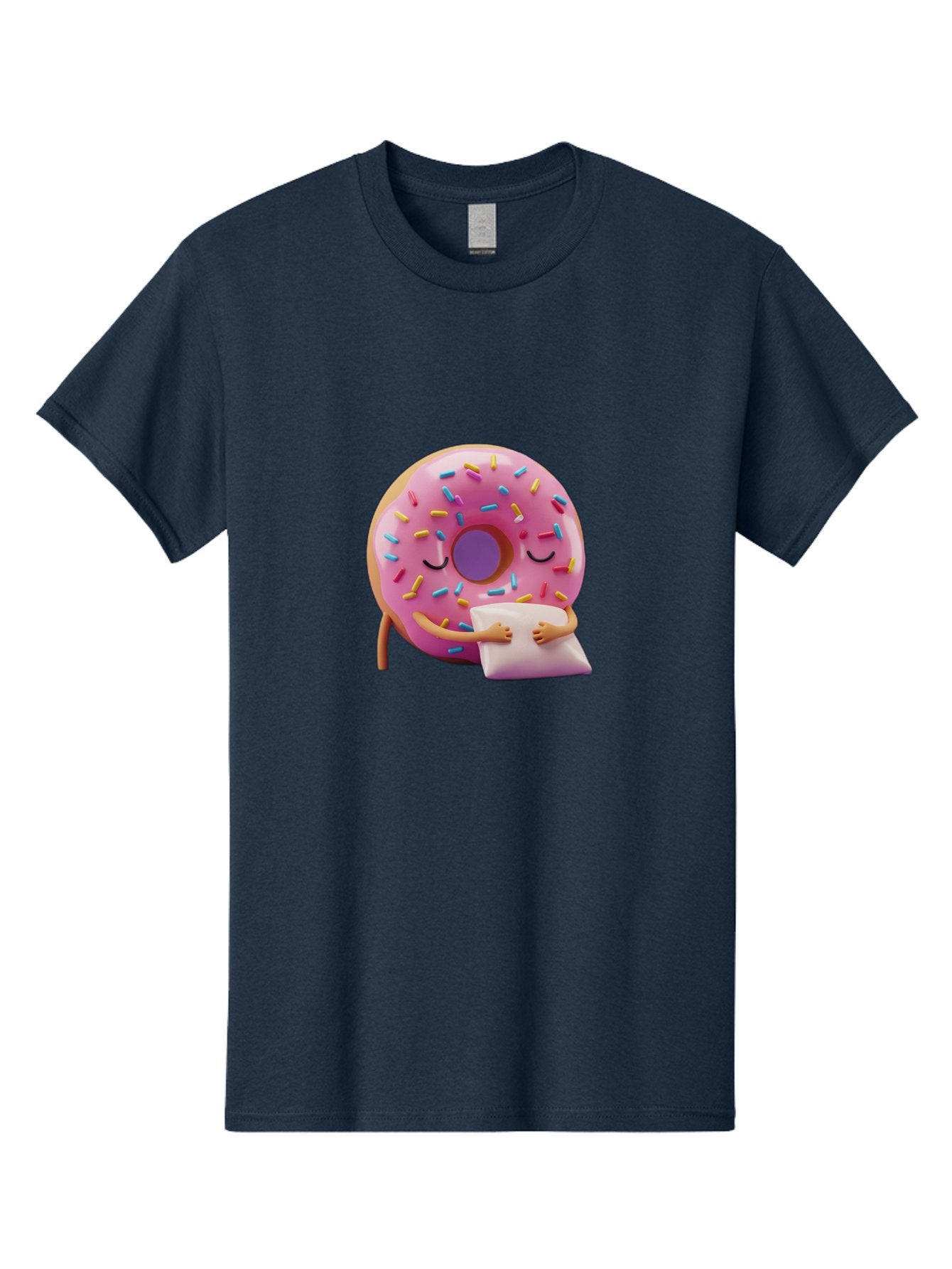 Donut-Character Men'S Graphic Tee, 100% Cotton, Comfortable Casual Summer Wear, Machine Washable, Donut With Sprinkles, Sleeping Donut, Cute Cartoon Character, Pink Donut, Sweet Treat, Relaxing Donut, Donut With Arms, Dreamy Dessert, Baa502