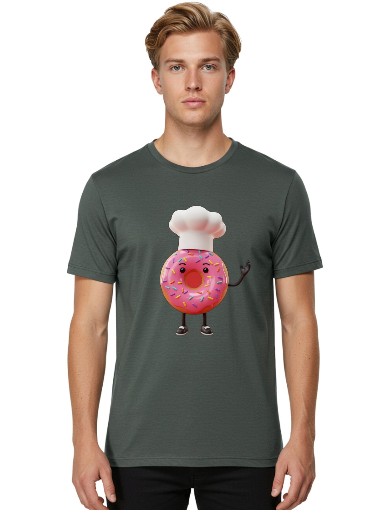 Donut-Chef Men'S Graphic Tee, 100% Cotton, Comfortable Casual Summer Wear, Machine Washable, Pink Donut With Sprinkles, Chef Hat, Cartoon Character, Sweet Treat, Bakery Illustration, 3D Rendering, Colorful Pastel, Playful Design, Baa503 23
