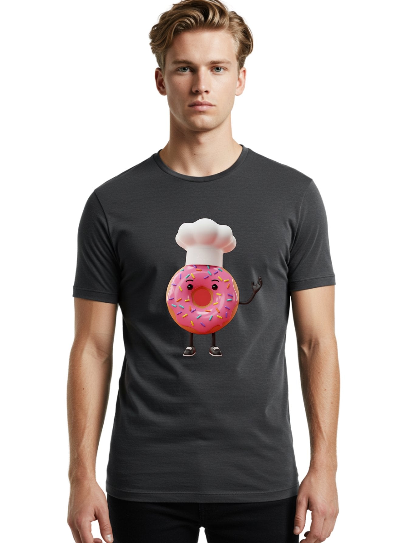 Donut-Chef Men'S Graphic Tee, 100% Cotton, Comfortable Casual Summer Wear, Machine Washable, Pink Donut With Sprinkles, Chef Hat, Cartoon Character, Sweet Treat, Bakery Illustration, 3D Rendering, Colorful Pastel, Playful Design, Baa503 17