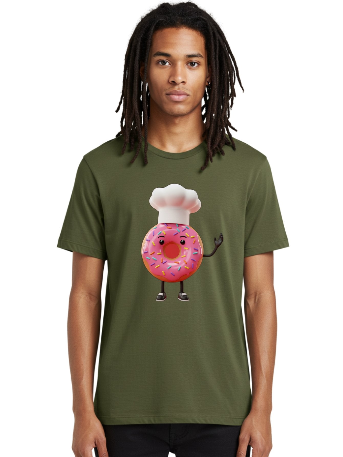 Donut-Chef Men'S Graphic Tee, 100% Cotton, Comfortable Casual Summer Wear, Machine Washable, Pink Donut With Sprinkles, Chef Hat, Cartoon Character, Sweet Treat, Bakery Illustration, 3D Rendering, Colorful Pastel, Playful Design, Baa503 26