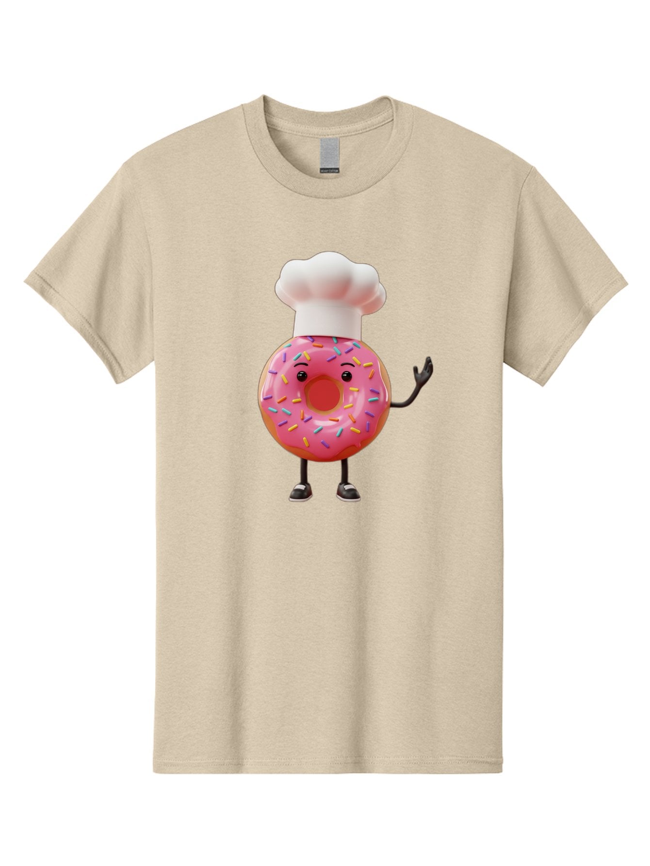 Donut-Chef Men'S Graphic Tee, 100% Cotton, Comfortable Casual Summer Wear, Machine Washable, Pink Donut With Sprinkles, Chef Hat, Cartoon Character, Sweet Treat, Bakery Illustration, 3D Rendering, Colorful Pastel, Playful Design, Baa503 4