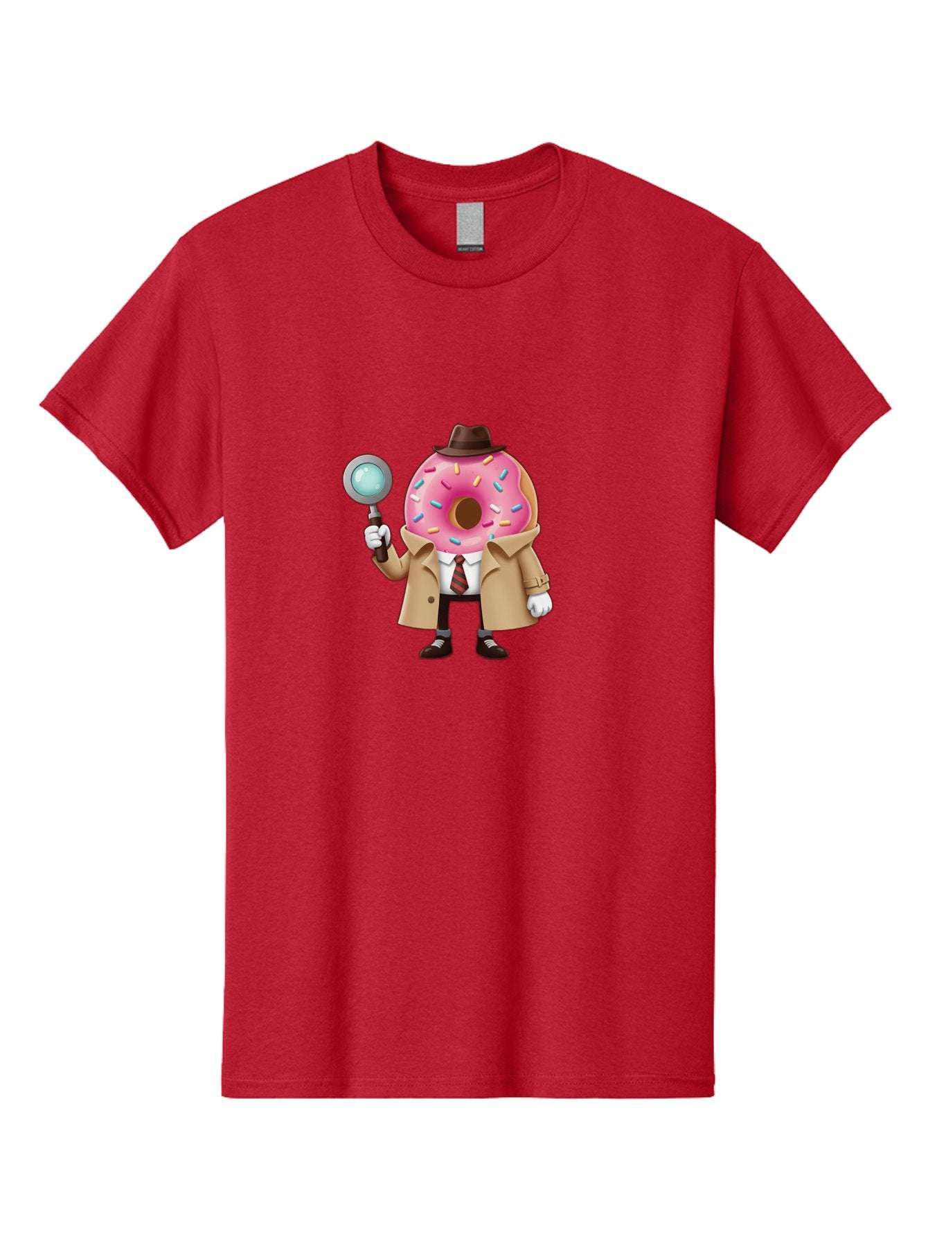 Donut-Detective Men'S Graphic Tee, 100% Cotton, Comfortable Casual Summer Wear, Machine Washable, Detective Donut, Pink Frosted Donut, Sprinkles, Magnifying Glass, Detective Clothes, Trench Coat, Fedora Hat, Cartoon Character, Mystery Solving, Baa504 15