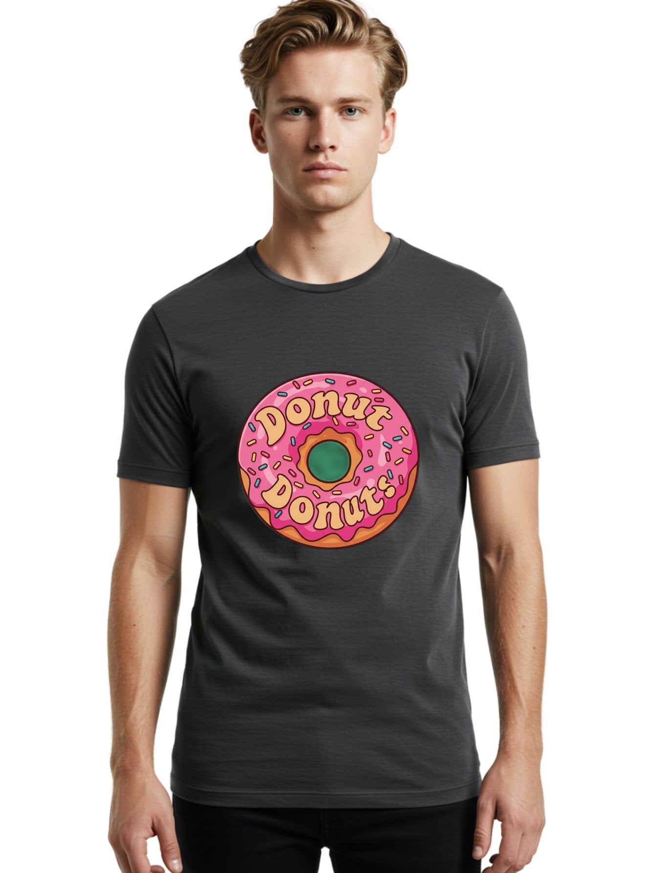 Donut-Donuts Men'S Graphic Tee, 100% Cotton, Comfortable Casual Summer Wear, Machine Washable, Pink Frosted Donut, Donut Shop, Sweet Treats, Baked Goods, Colorful Sprinkles, Tasty Pastry, Donut Lovers, Dessert Delight, Tasty Donut Baa505 24