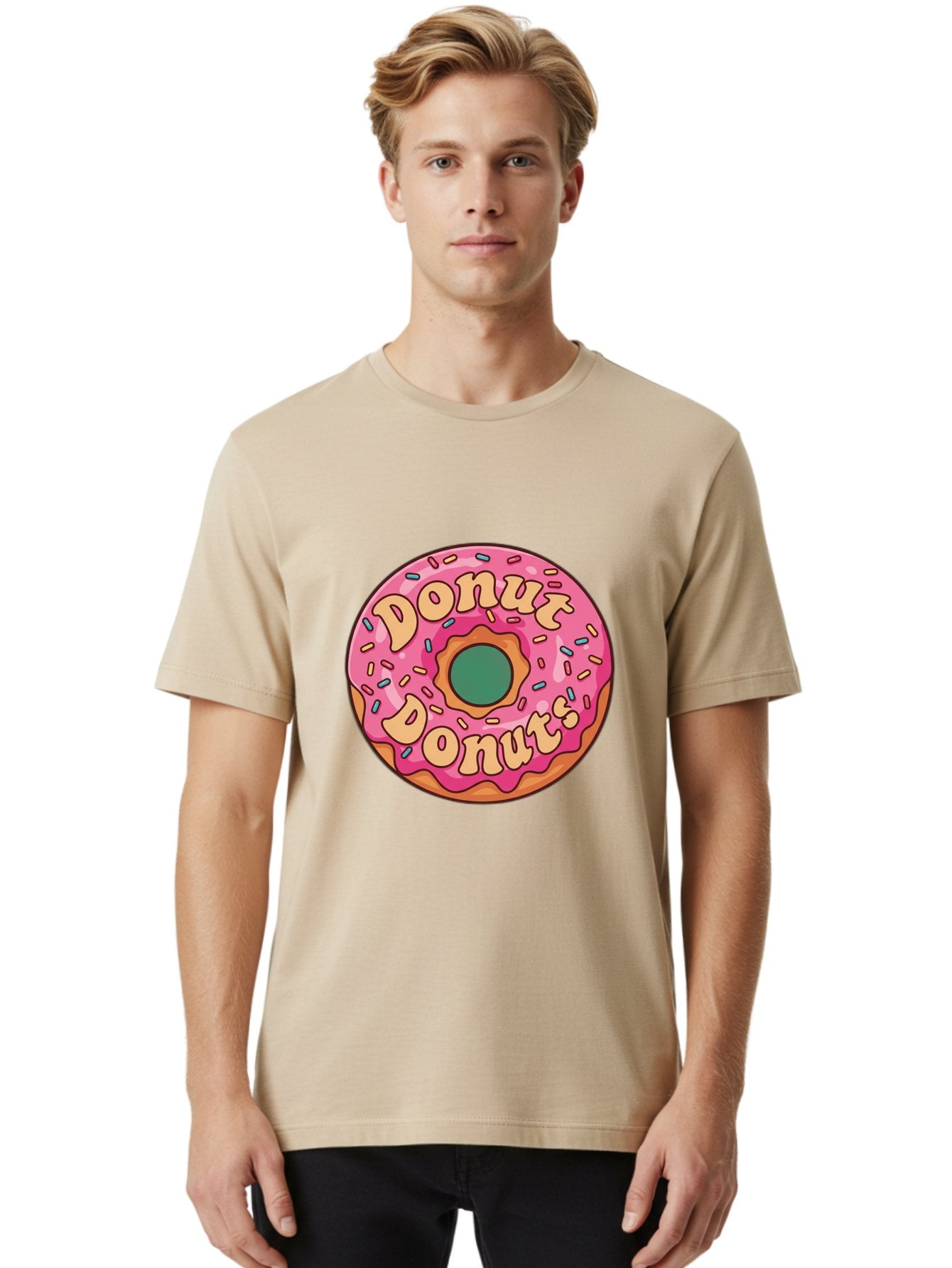 Donut-Donuts Men'S Graphic Tee, 100% Cotton, Comfortable Casual Summer Wear, Machine Washable, Pink Frosted Donut, Donut Shop, Sweet Treats, Baked Goods, Colorful Sprinkles, Tasty Pastry, Donut Lovers, Dessert Delight, Tasty Donut Baa505 16