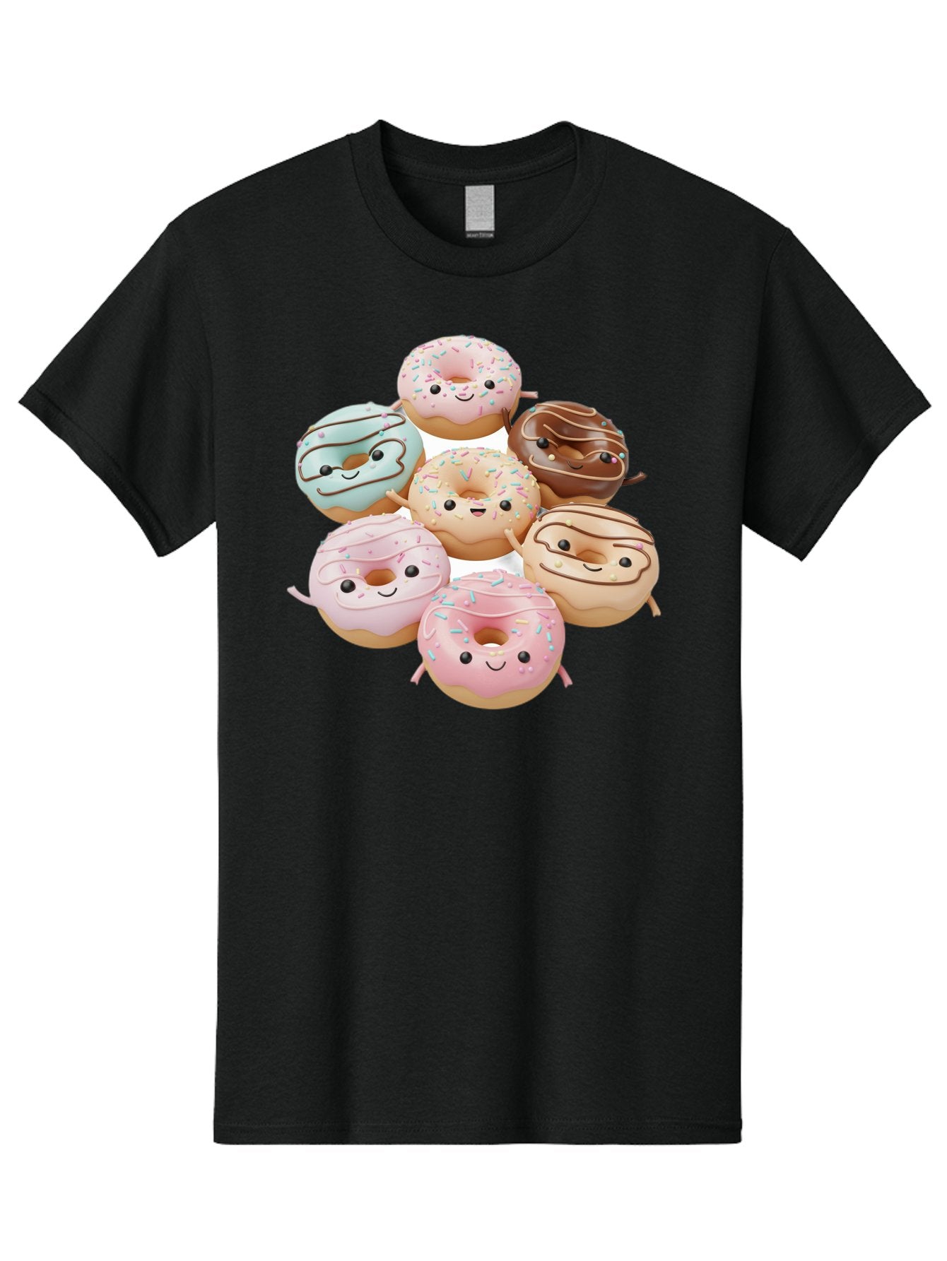Donut-Friends Men'S Graphic Tee, 100% Cotton, Comfortable Casual Summer Wear, Machine Washable, Donuts With Faces, Adorable Donuts, Cartoon Donuts, Anthropomorphic Donuts, Plush Donuts, Donut Soft Toys, Colorful Donuts, Chocolate Donuts, Baa507