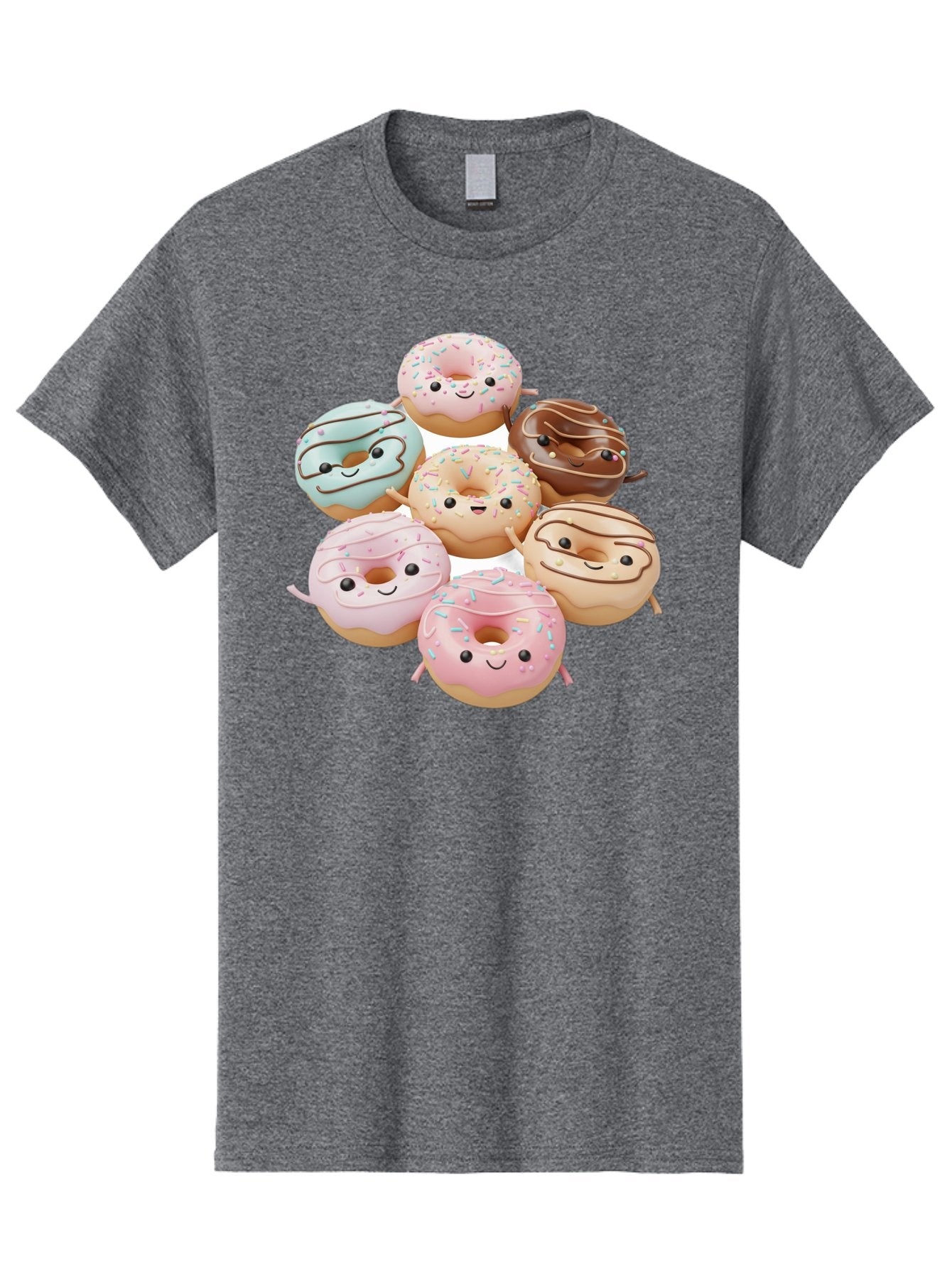 Donut-Friends Men'S Graphic Tee, 100% Cotton, Comfortable Casual Summer Wear, Machine Washable, Donuts With Faces, Adorable Donuts, Cartoon Donuts, Anthropomorphic Donuts, Plush Donuts, Donut Soft Toys, Colorful Donuts, Chocolate Donuts, Baa507 12