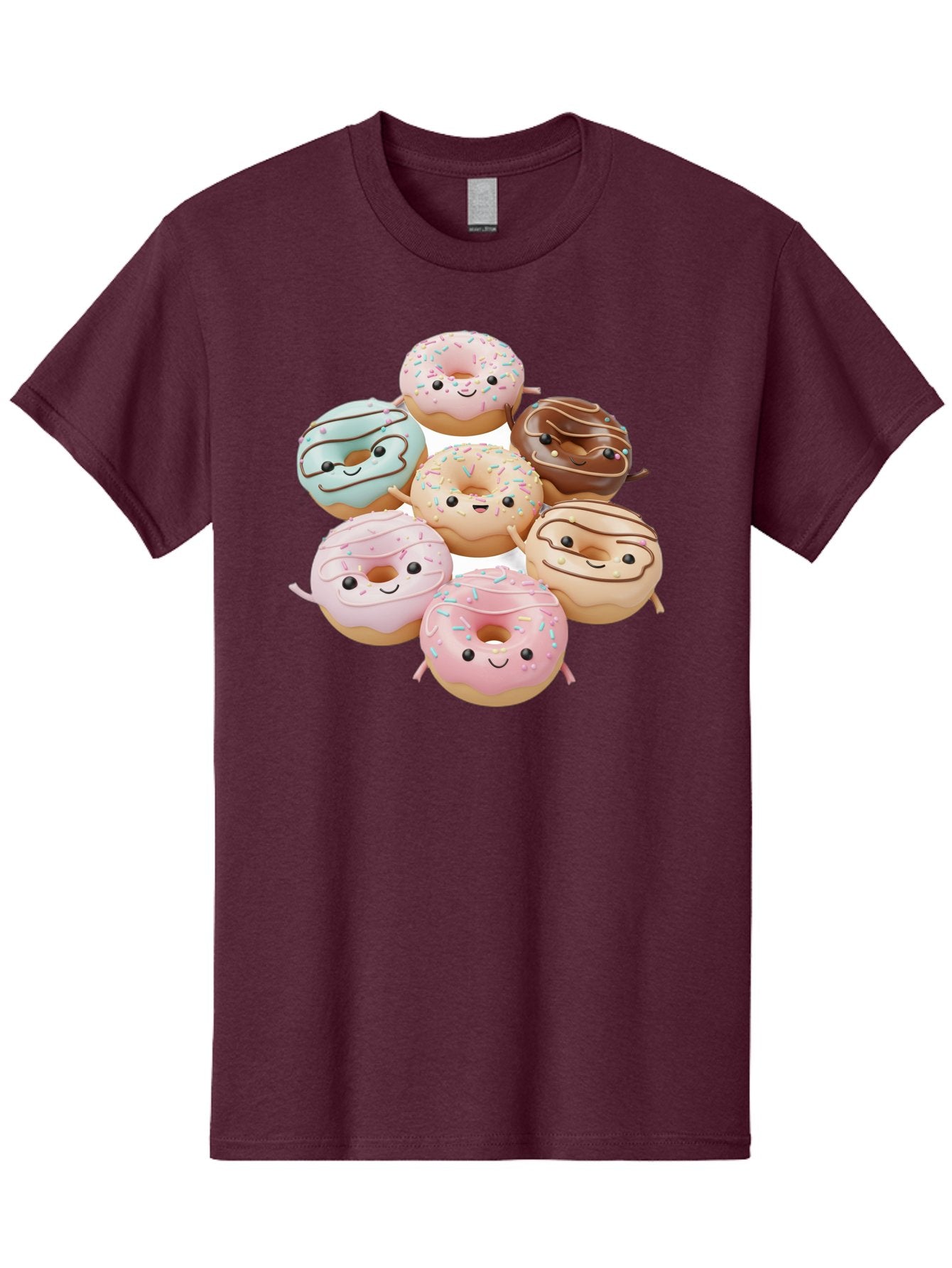 Donut-Friends Men'S Graphic Tee, 100% Cotton, Comfortable Casual Summer Wear, Machine Washable, Donuts With Faces, Adorable Donuts, Cartoon Donuts, Anthropomorphic Donuts, Plush Donuts, Donut Soft Toys, Colorful Donuts, Chocolate Donuts, Baa507 9