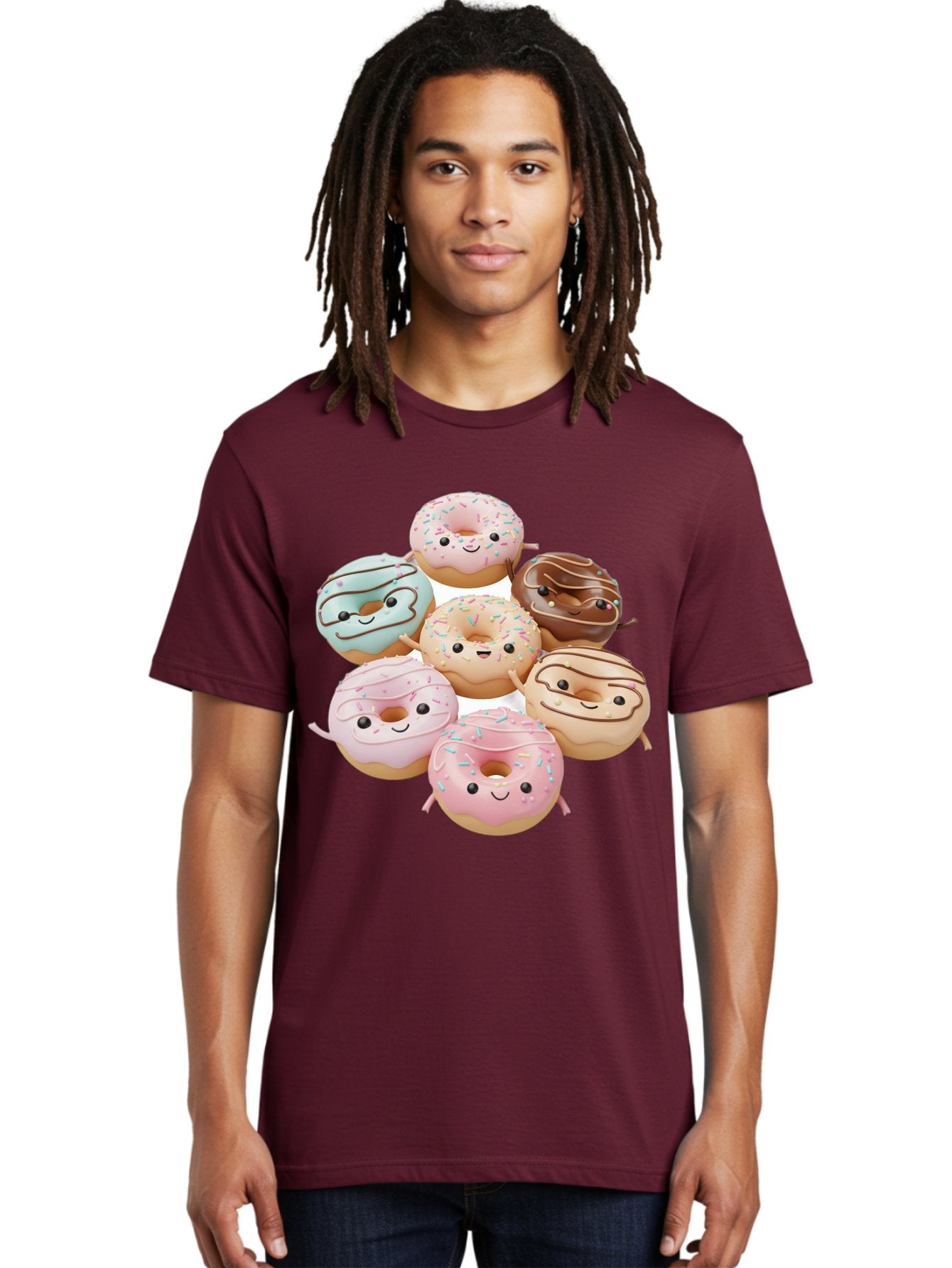 Donut-Friends Men'S Graphic Tee, 100% Cotton, Comfortable Casual Summer Wear, Machine Washable, Donuts With Faces, Adorable Donuts, Cartoon Donuts, Anthropomorphic Donuts, Plush Donuts, Donut Soft Toys, Colorful Donuts, Chocolate Donuts, Baa507 26
