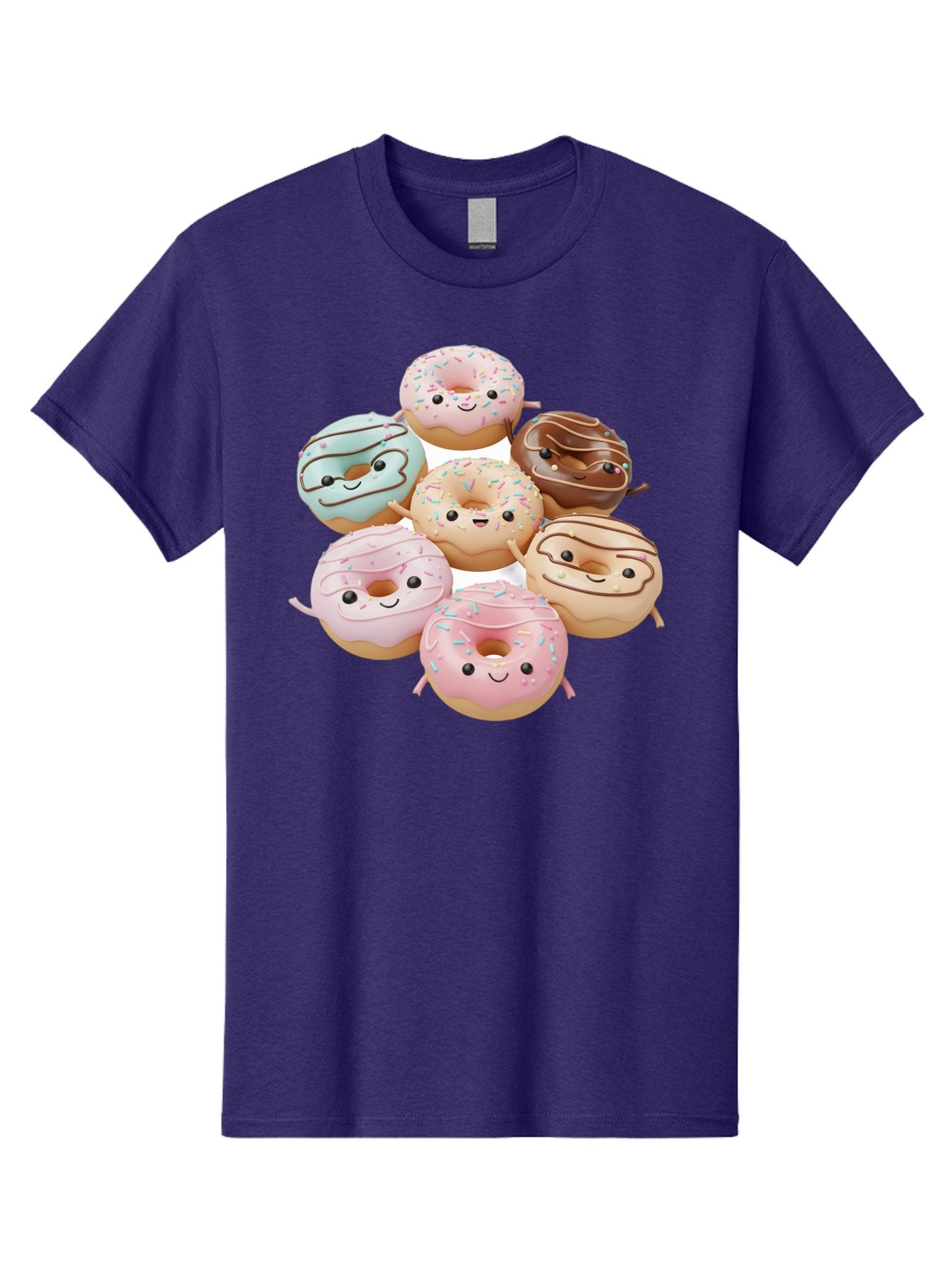 Donut-Friends Men'S Graphic Tee, 100% Cotton, Comfortable Casual Summer Wear, Machine Washable, Donuts With Faces, Adorable Donuts, Cartoon Donuts, Anthropomorphic Donuts, Plush Donuts, Donut Soft Toys, Colorful Donuts, Chocolate Donuts, Baa507 4