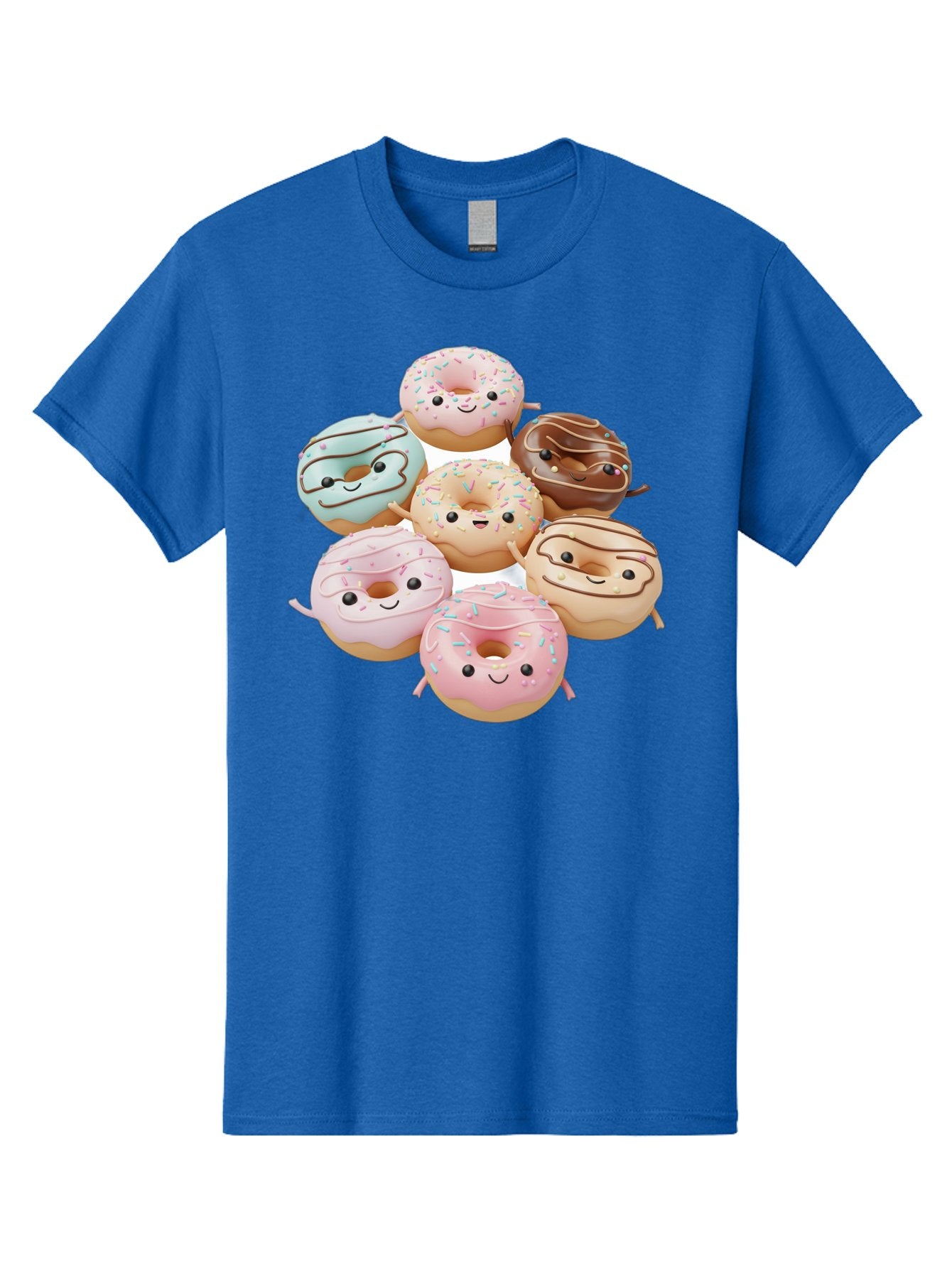 Donut-Friends Men'S Graphic Tee, 100% Cotton, Comfortable Casual Summer Wear, Machine Washable, Donuts With Faces, Adorable Donuts, Cartoon Donuts, Anthropomorphic Donuts, Plush Donuts, Donut Soft Toys, Colorful Donuts, Chocolate Donuts, Baa507 5