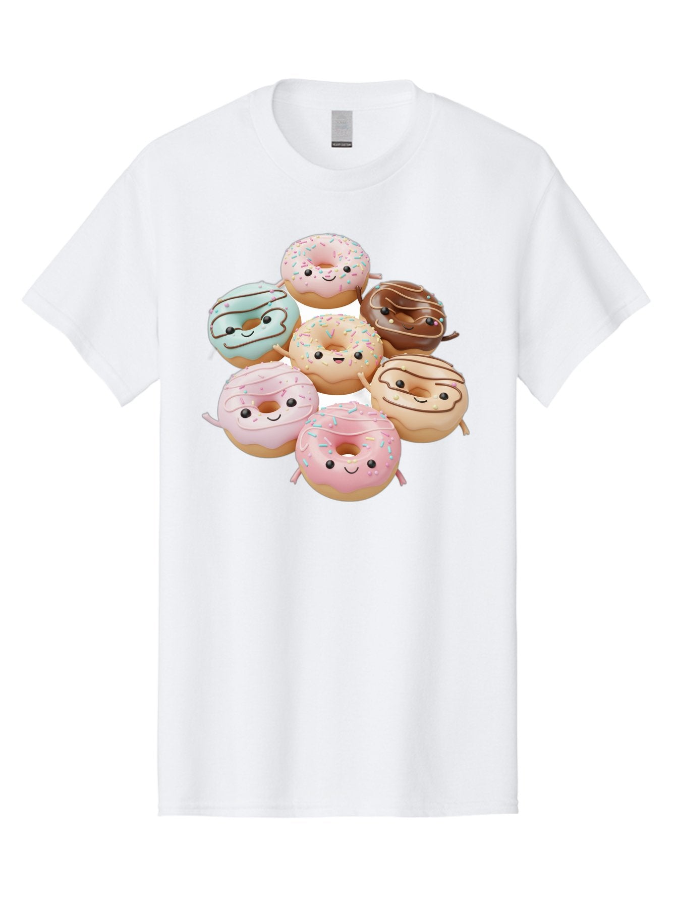 Donut-Friends Men'S Graphic Tee, 100% Cotton, Comfortable Casual Summer Wear, Machine Washable, Donuts With Faces, Adorable Donuts, Cartoon Donuts, Anthropomorphic Donuts, Plush Donuts, Donut Soft Toys, Colorful Donuts, Chocolate Donuts, Baa507 10