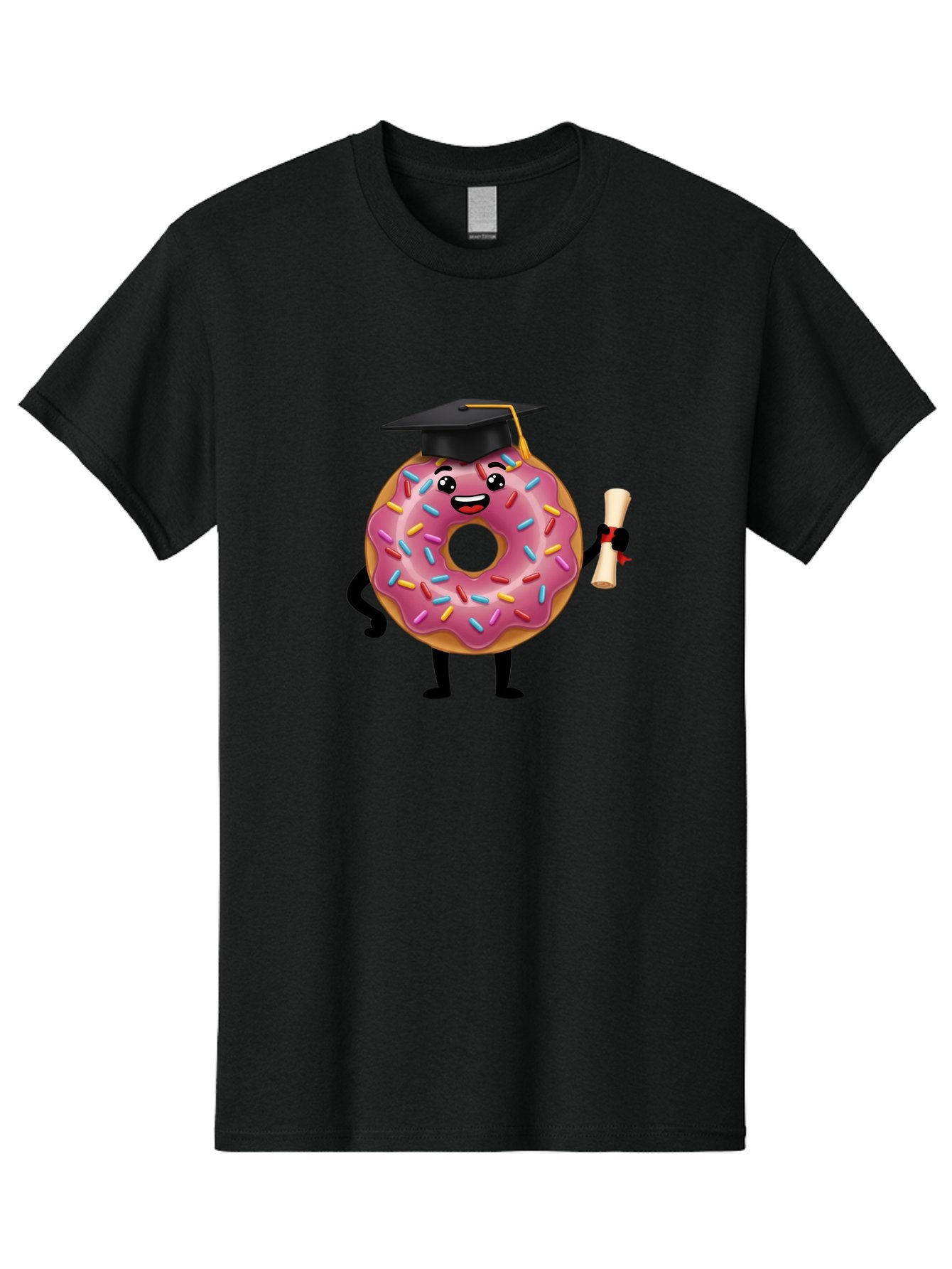 Donut-Graduate Men'S Graphic Tee, 100% Cotton, Comfortable Casual Summer Wear, Machine Washable, Pink Donut With Sprinkles, Graduation Cap, Diploma, Cartoon Character, Sweet Success, Graduation Day, Fun Illustration, Happy Graduate, Baa508 14