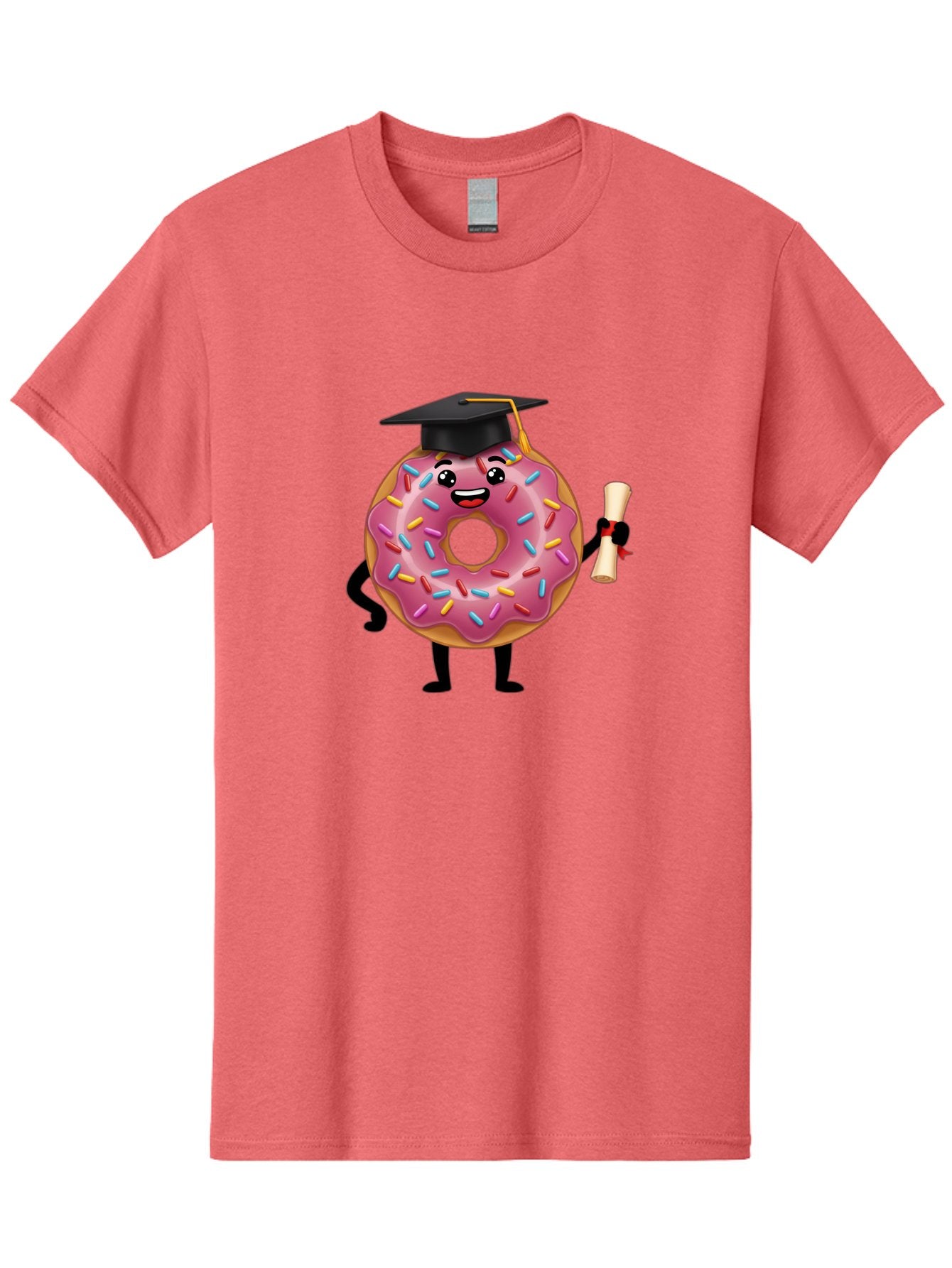 Donut-Graduate Men'S Graphic Tee, 100% Cotton, Comfortable Casual Summer Wear, Machine Washable, Pink Donut With Sprinkles, Graduation Cap, Diploma, Cartoon Character, Sweet Success, Graduation Day, Fun Illustration, Happy Graduate, Baa508 5
