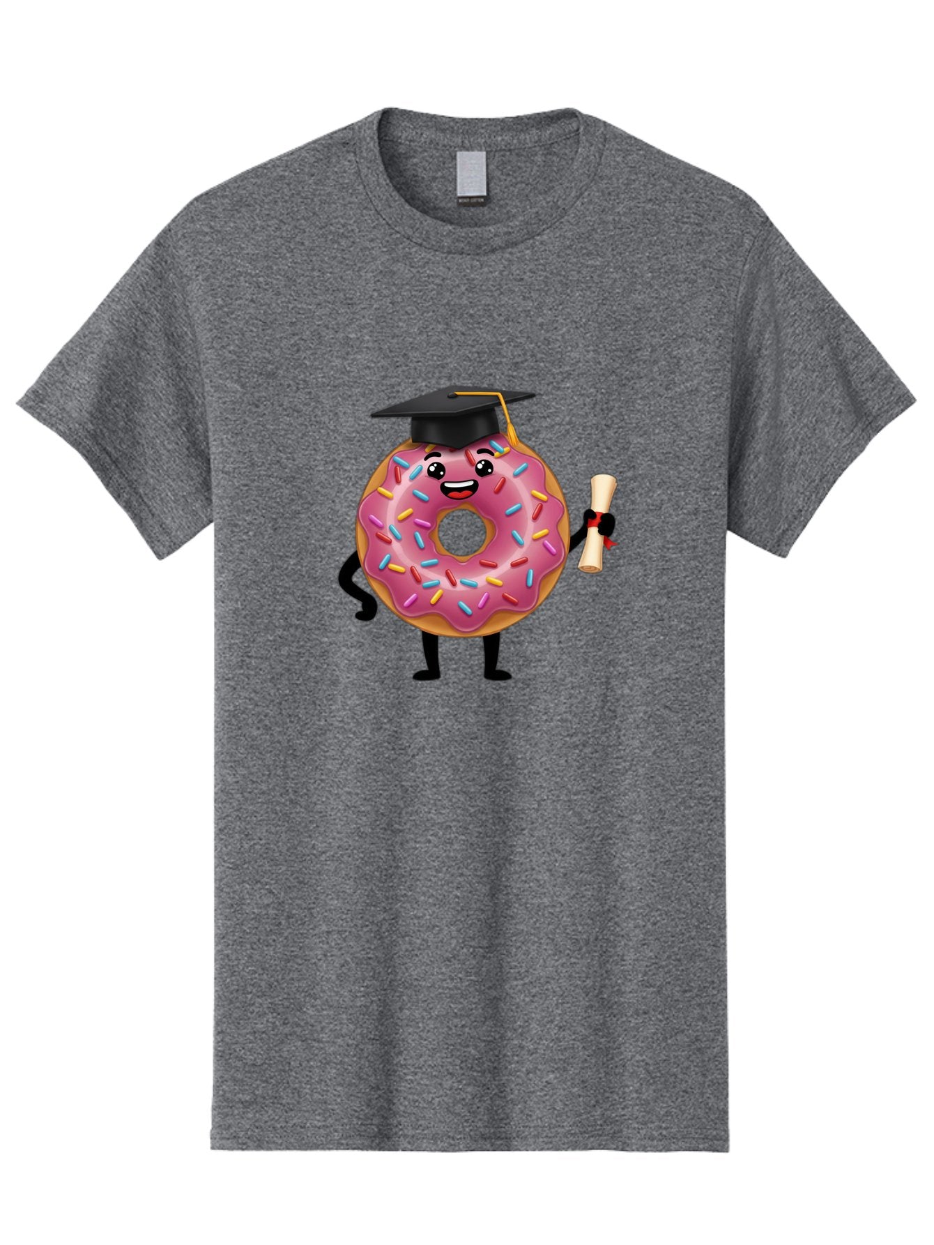 Donut-Graduate Men'S Graphic Tee, 100% Cotton, Comfortable Casual Summer Wear, Machine Washable, Pink Donut With Sprinkles, Graduation Cap, Diploma, Cartoon Character, Sweet Success, Graduation Day, Fun Illustration, Happy Graduate, Baa508 6