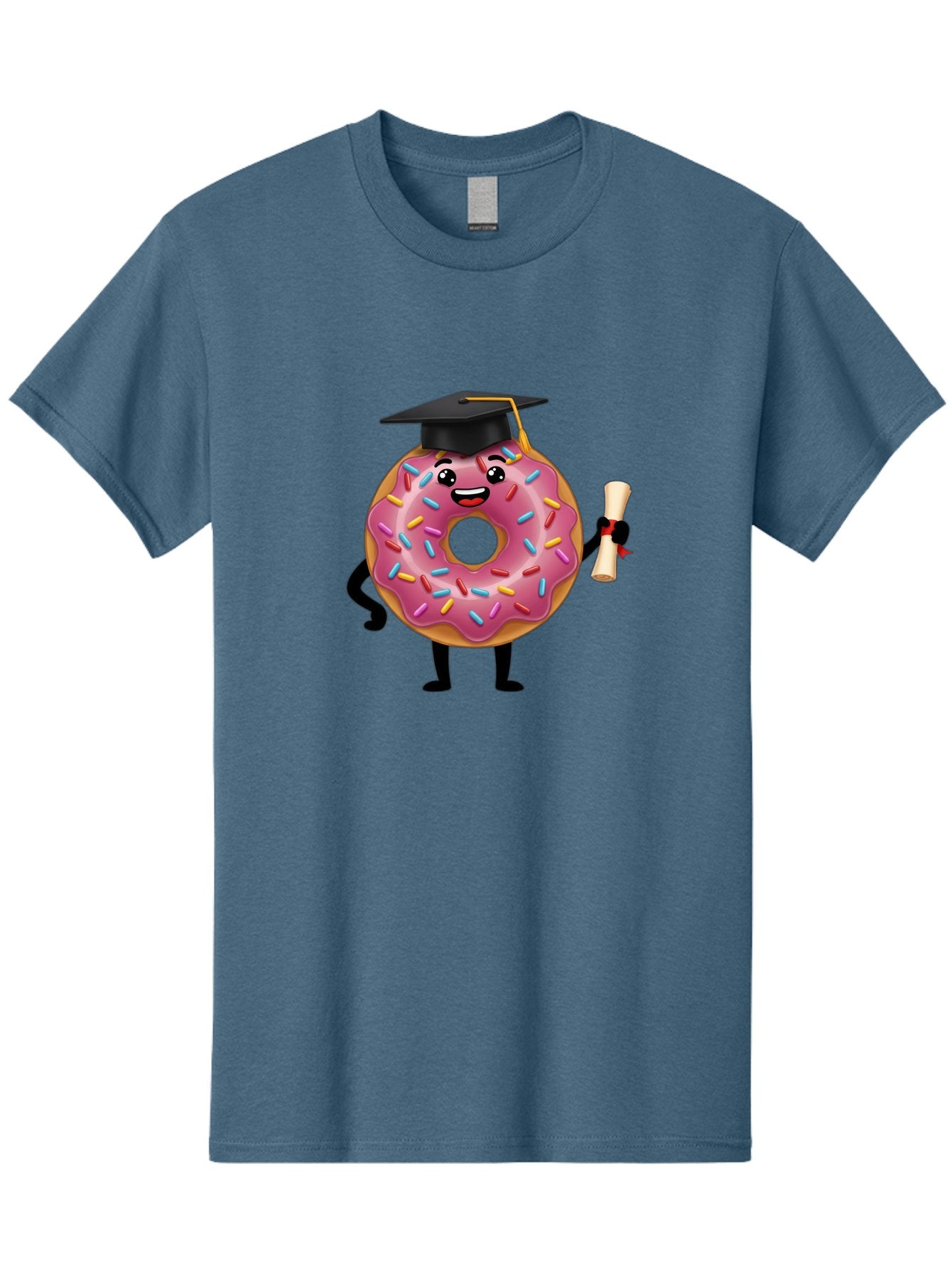 Donut-Graduate Men'S Graphic Tee, 100% Cotton, Comfortable Casual Summer Wear, Machine Washable, Pink Donut With Sprinkles, Graduation Cap, Diploma, Cartoon Character, Sweet Success, Graduation Day, Fun Illustration, Happy Graduate, Baa508 11