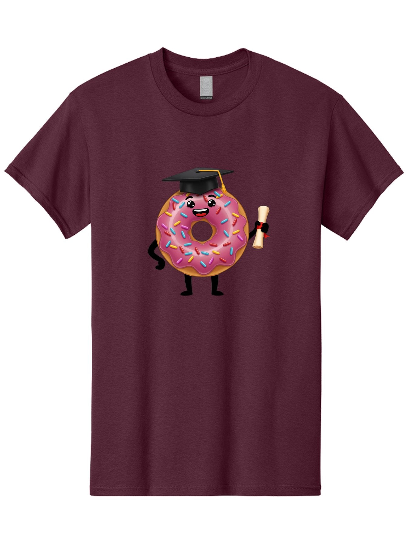 Donut-Graduate Men'S Graphic Tee, 100% Cotton, Comfortable Casual Summer Wear, Machine Washable, Pink Donut With Sprinkles, Graduation Cap, Diploma, Cartoon Character, Sweet Success, Graduation Day, Fun Illustration, Happy Graduate, Baa508 13