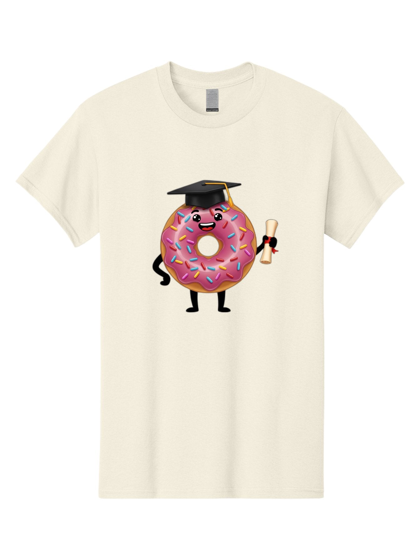 Donut-Graduate Men'S Graphic Tee, 100% Cotton, Comfortable Casual Summer Wear, Machine Washable, Pink Donut With Sprinkles, Graduation Cap, Diploma, Cartoon Character, Sweet Success, Graduation Day, Fun Illustration, Happy Graduate, Baa508 10