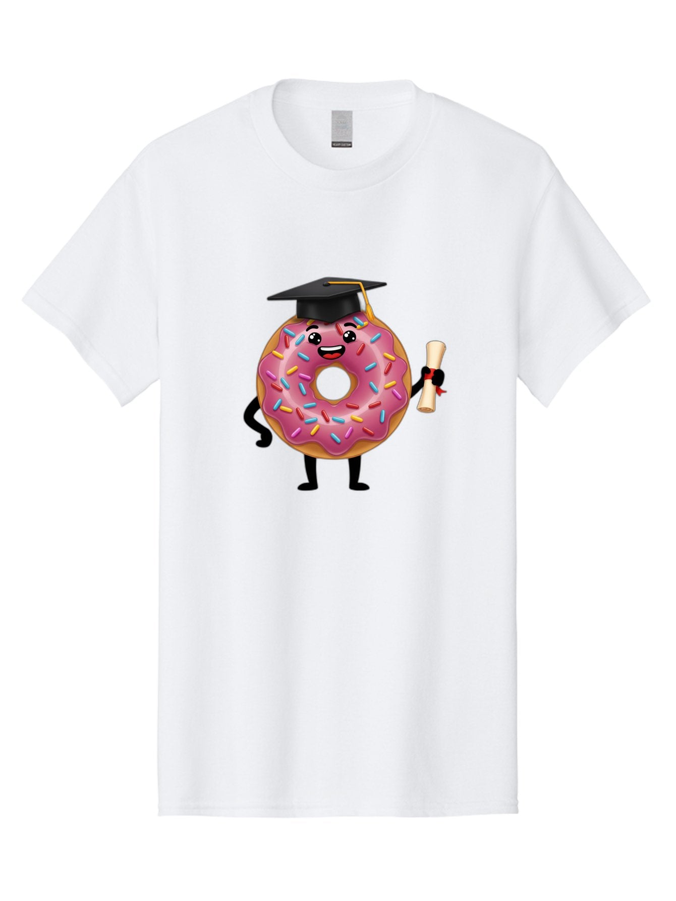 Donut-Graduate Men'S Graphic Tee, 100% Cotton, Comfortable Casual Summer Wear, Machine Washable, Pink Donut With Sprinkles, Graduation Cap, Diploma, Cartoon Character, Sweet Success, Graduation Day, Fun Illustration, Happy Graduate, Baa508 3