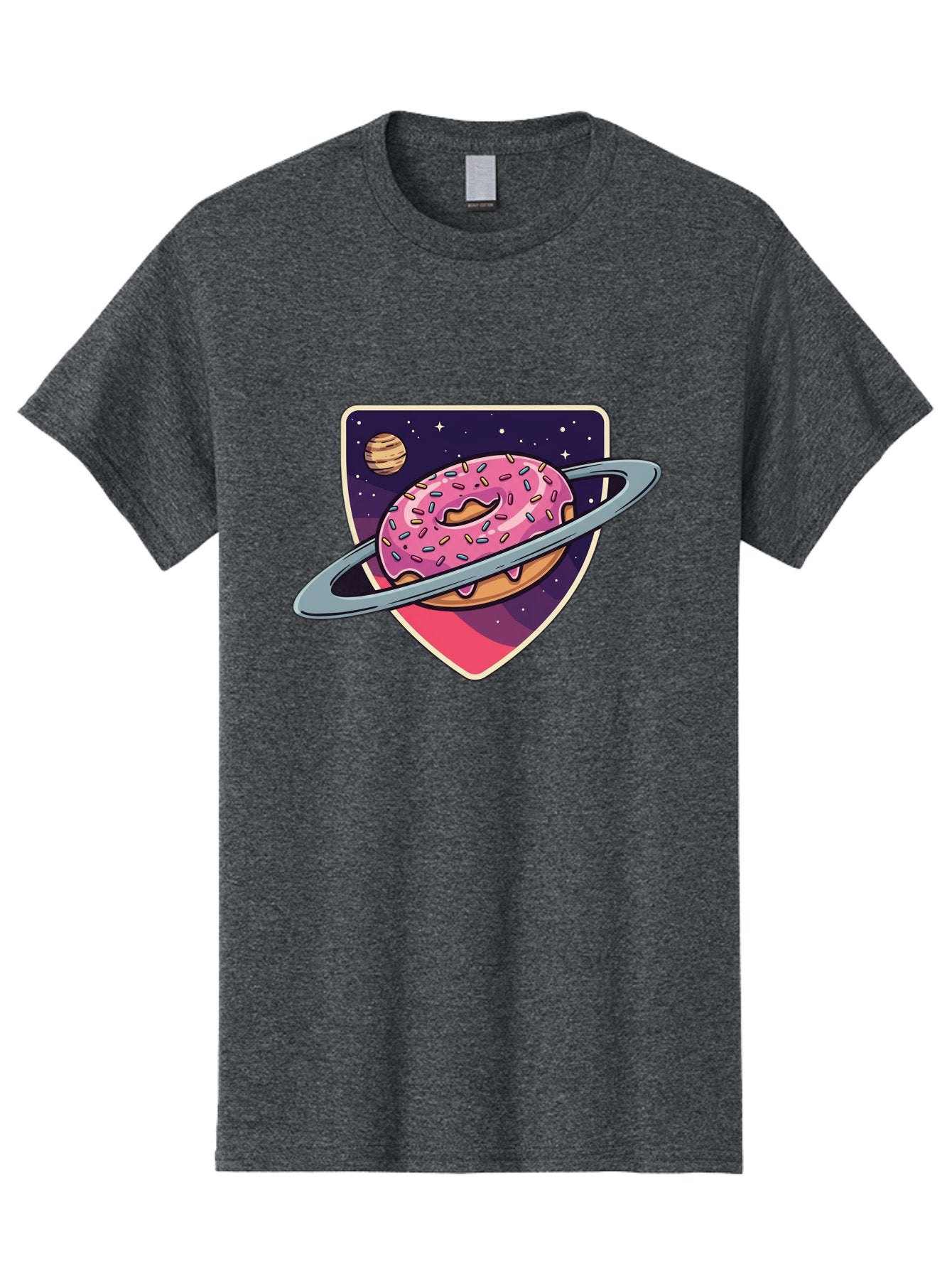 Donut-Planet Men'S Graphic Tee, 100% Cotton, Comfortable Casual Summer Wear, Machine Washable, Donut Saturn, Pink Frosted Donut, Sprinkles, Ringed Donut, Planet, Stars, Purple Shield, Whimsical, Fantastical, Surreal, Dessert Art, Sweet Treats, Baa510 14