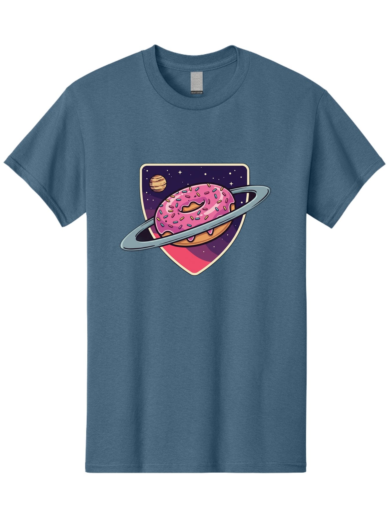 Donut-Planet Men'S Graphic Tee, 100% Cotton, Comfortable Casual Summer Wear, Machine Washable, Donut Saturn, Pink Frosted Donut, Sprinkles, Ringed Donut, Planet, Stars, Purple Shield, Whimsical, Fantastical, Surreal, Dessert Art, Sweet Treats, Baa510 4