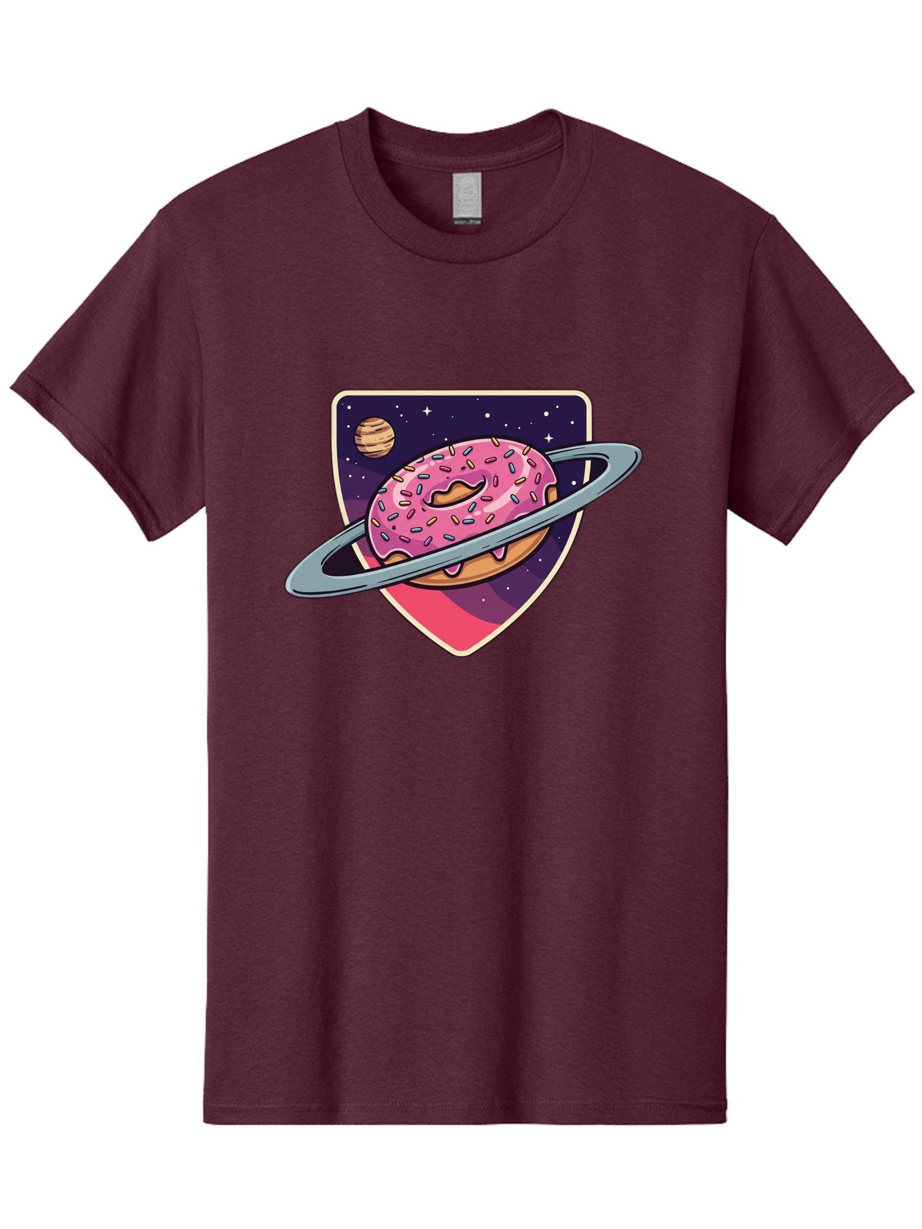Donut-Planet Men'S Graphic Tee, 100% Cotton, Comfortable Casual Summer Wear, Machine Washable, Donut Saturn, Pink Frosted Donut, Sprinkles, Ringed Donut, Planet, Stars, Purple Shield, Whimsical, Fantastical, Surreal, Dessert Art, Sweet Treats, Baa510 3