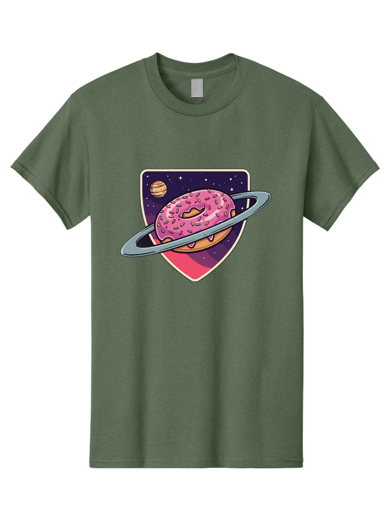 Donut-Planet Men'S Graphic Tee, 100% Cotton, Comfortable Casual Summer Wear, Machine Washable, Donut Saturn, Pink Frosted Donut, Sprinkles, Ringed Donut, Planet, Stars, Purple Shield, Whimsical, Fantastical, Surreal, Dessert Art, Sweet Treats, Baa510 10